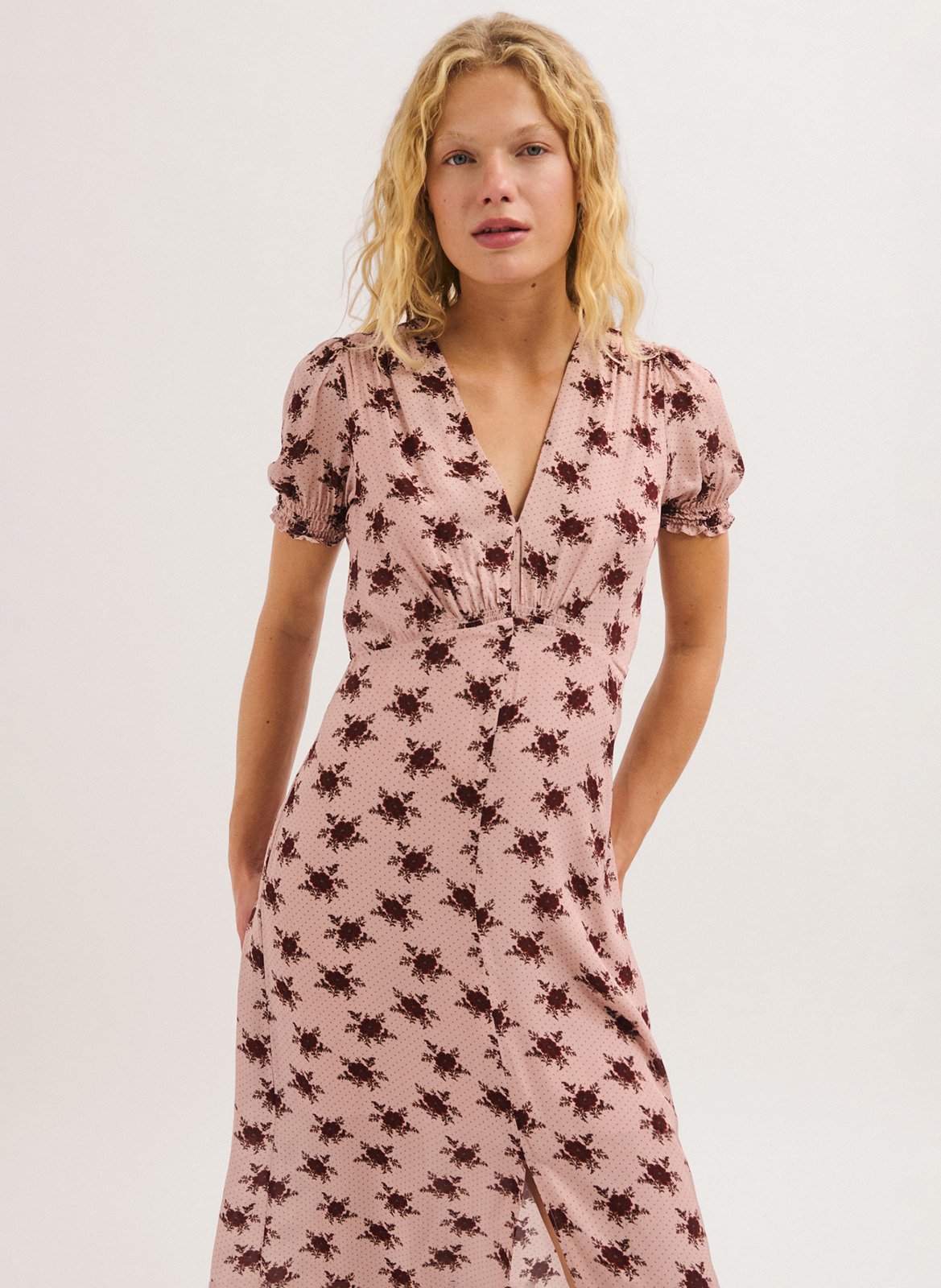 Printed V-neck midi dress PABLO Pink