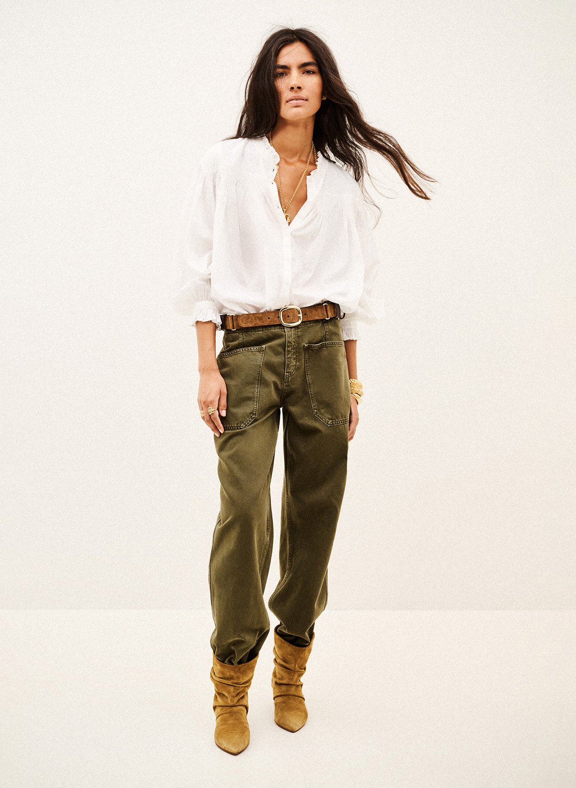 Chemise ample à broderie en coton BA&SH Beige