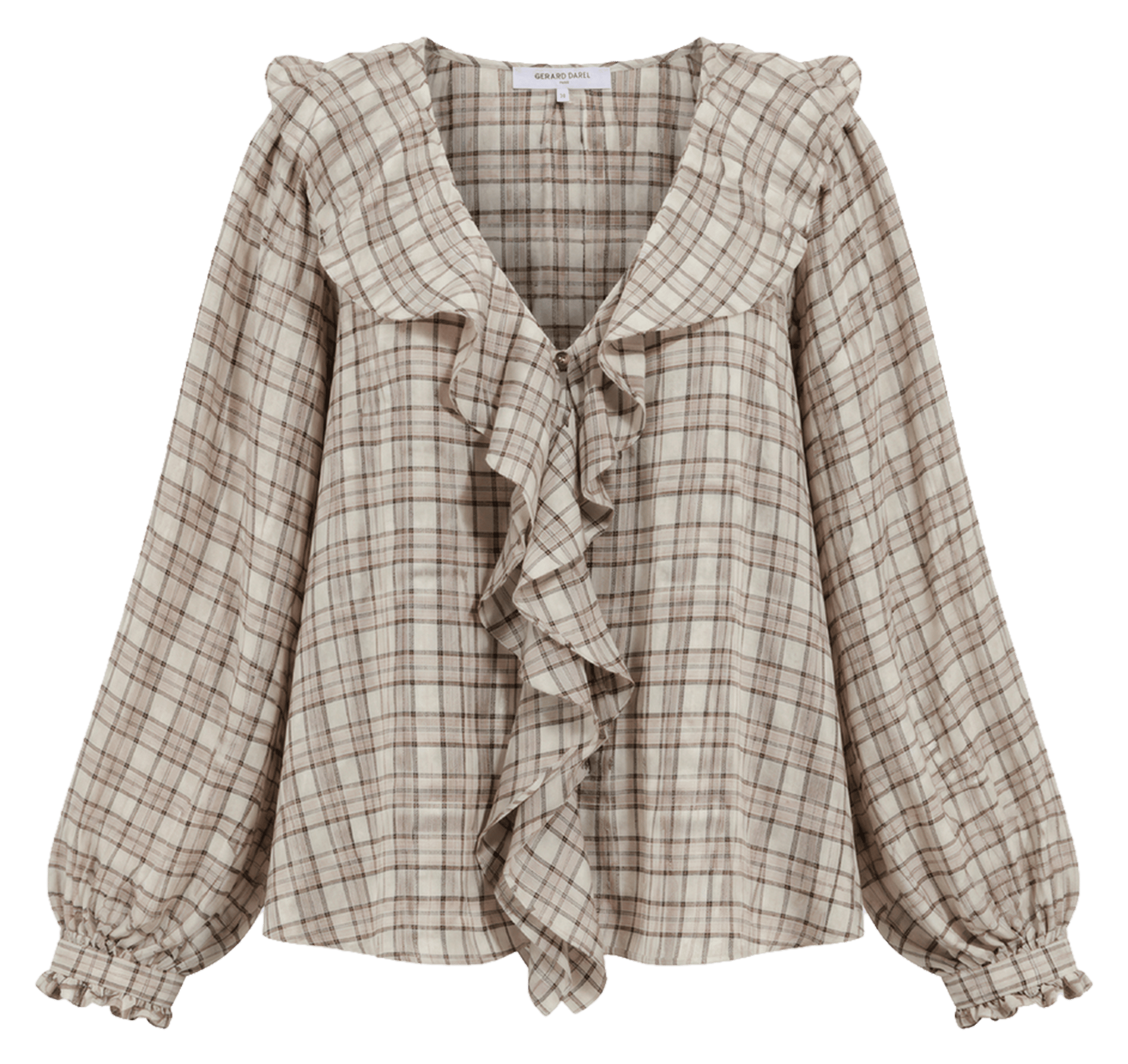 V-neck checked shirt with ruffles GERARD DAREL Beige