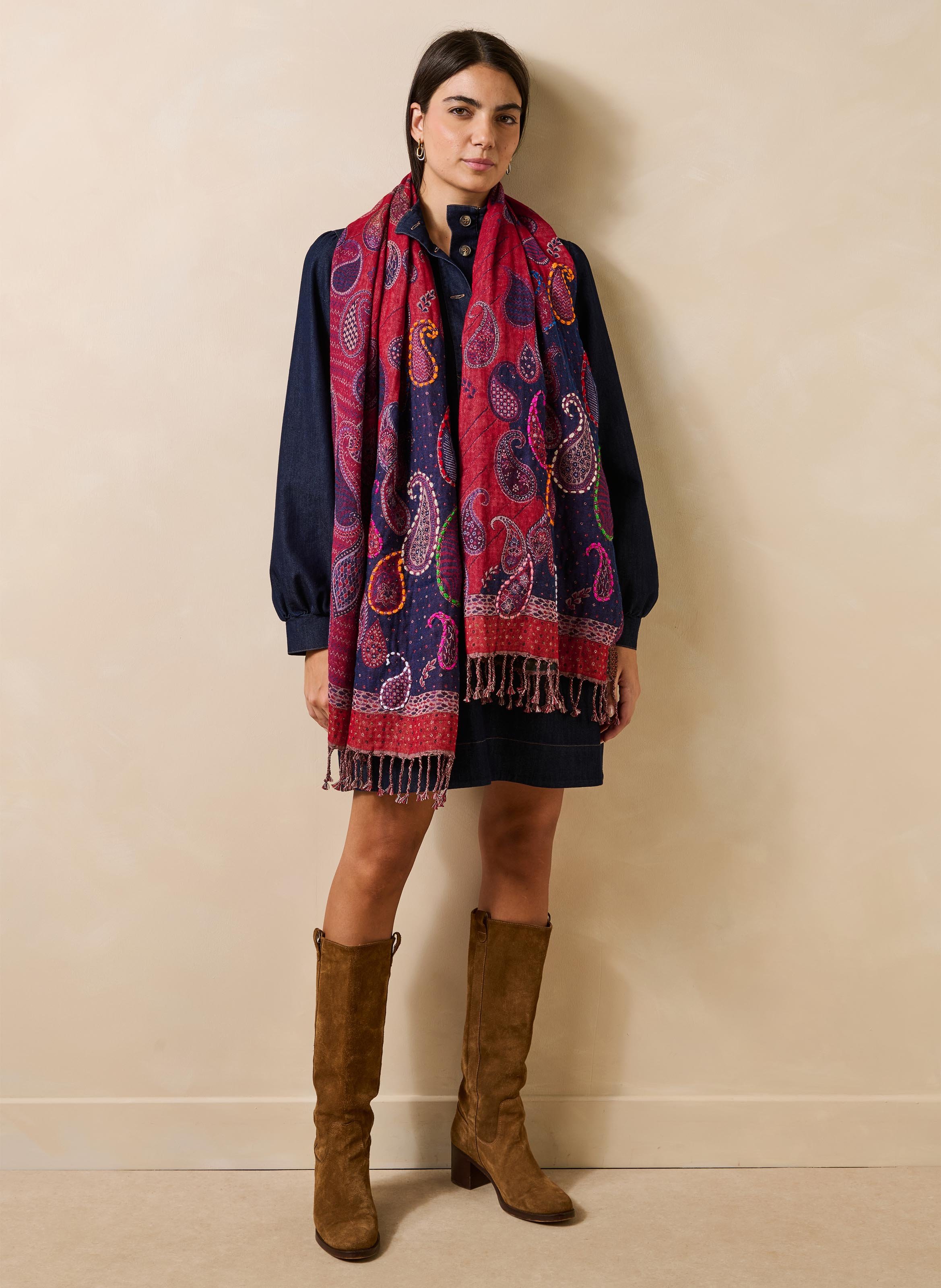 Echarpe en jacquard en coton LA FEE MARABOUTEE Rouge