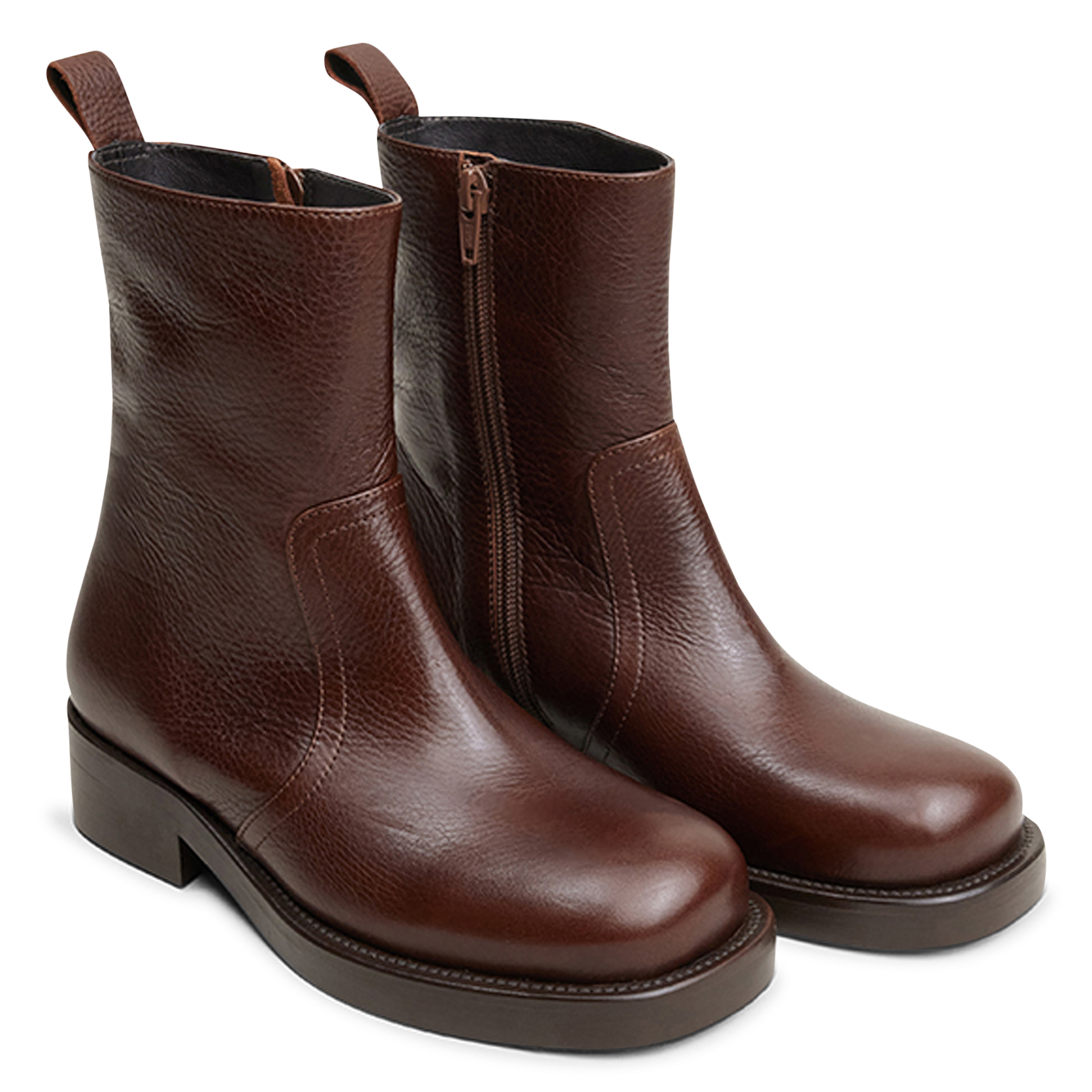 Bottes bout carré en cuir JONAK Marron