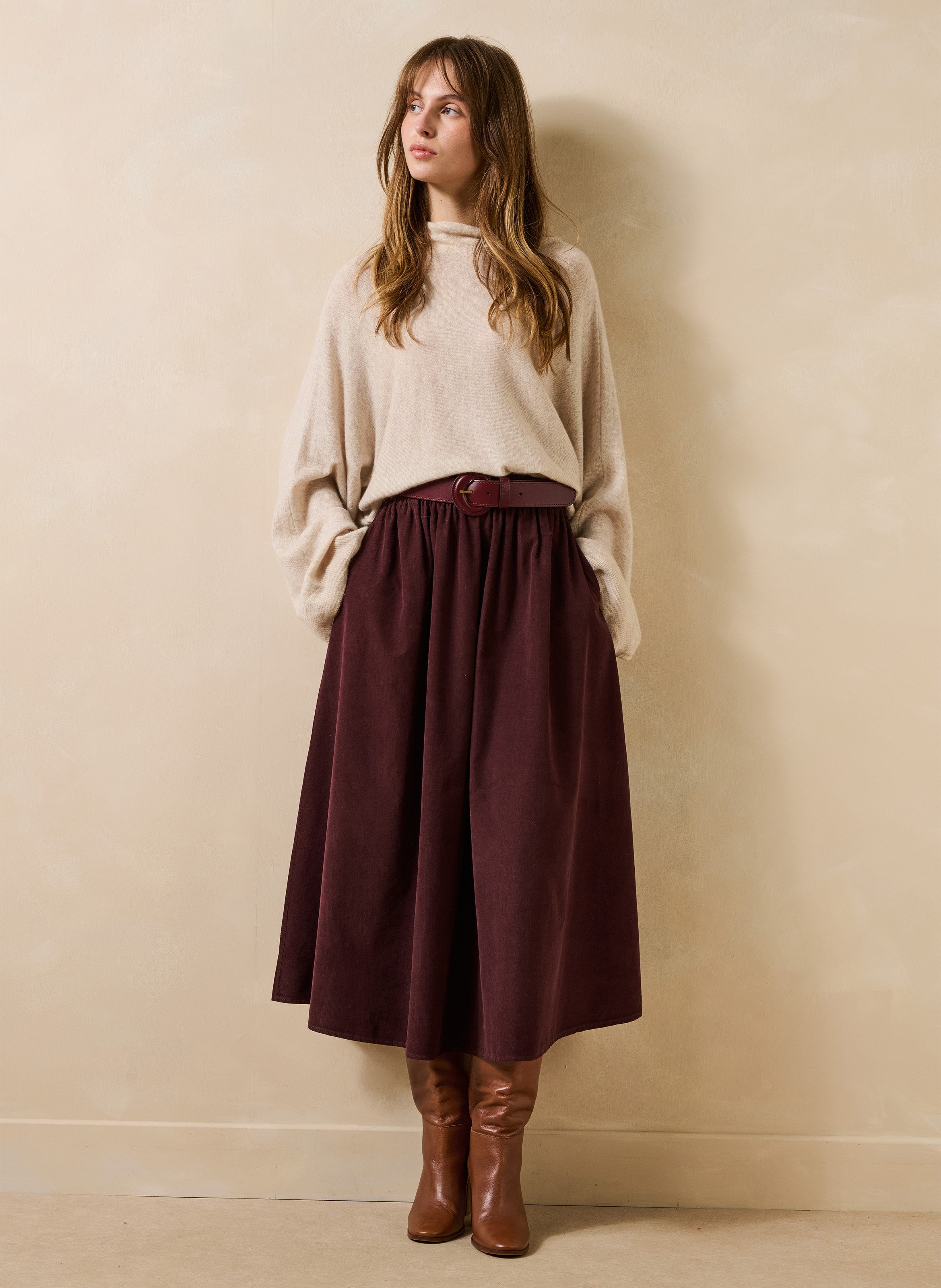 Flared midi cotton skirt LA FEE MARABOUTEE Red