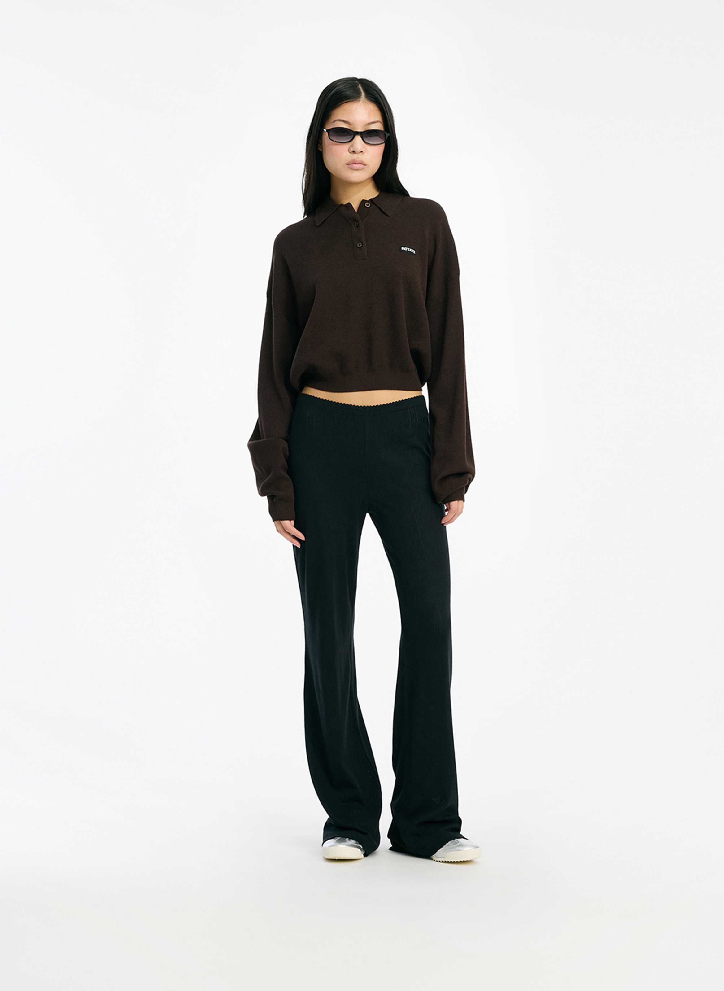 Solid-color sweatshirt with a buttoned collar ROTATE Black