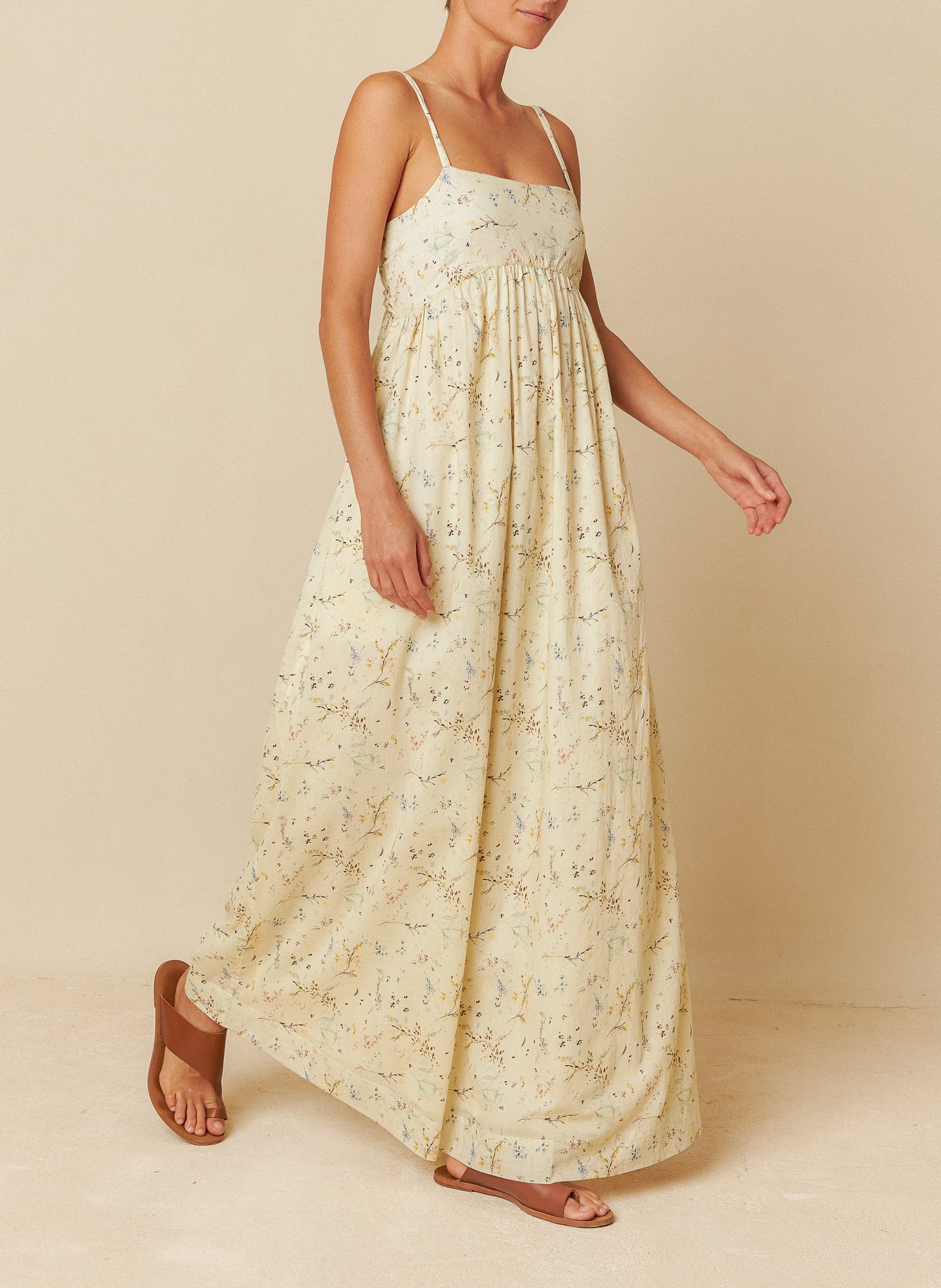 Loose-fitting long dress with classic printed collar INDI & COLD White
