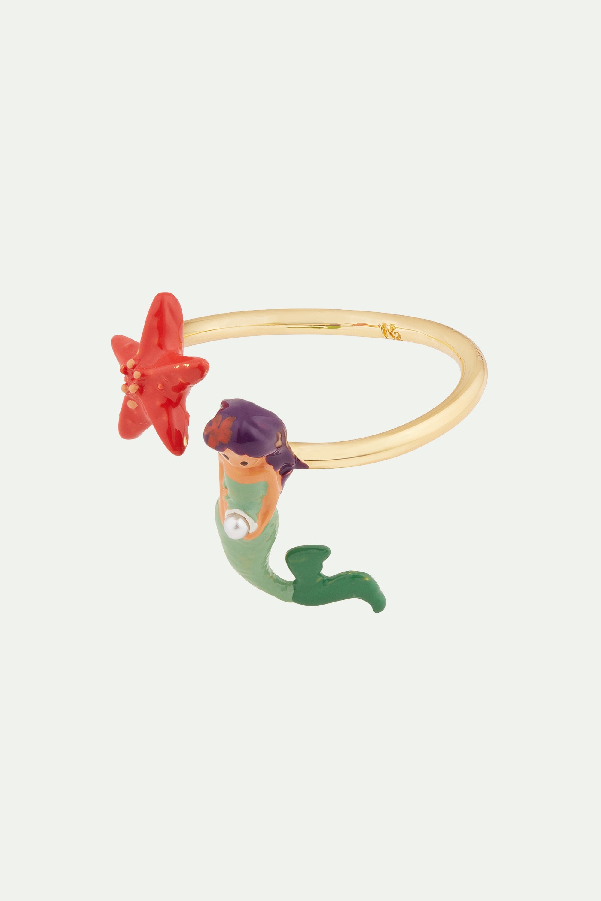 Adjustable ring with mermaid and starfish LES NEREIDES Multicolored