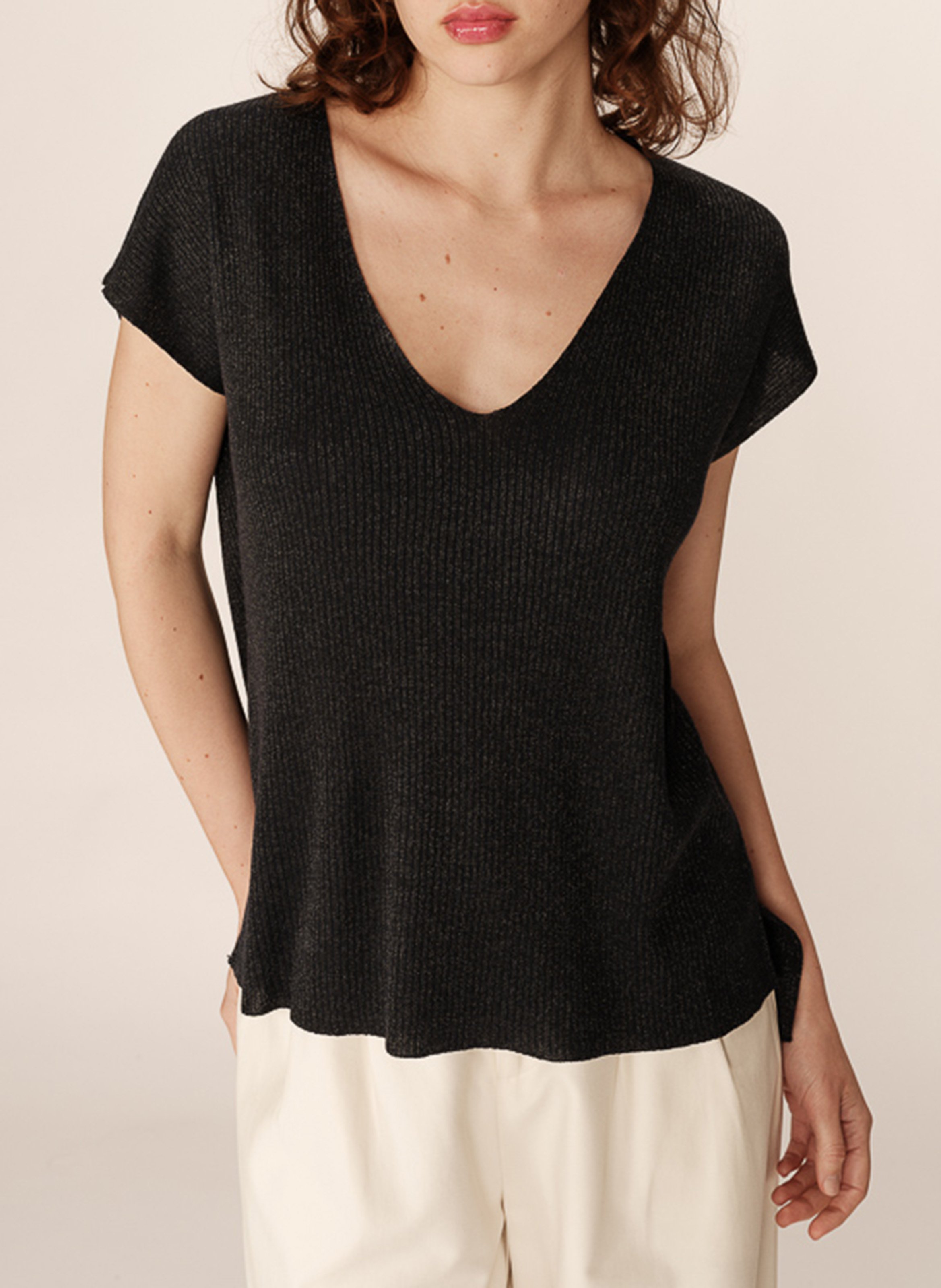 Short-sleeved sweater with V-neck GRACE ET MILA Blue