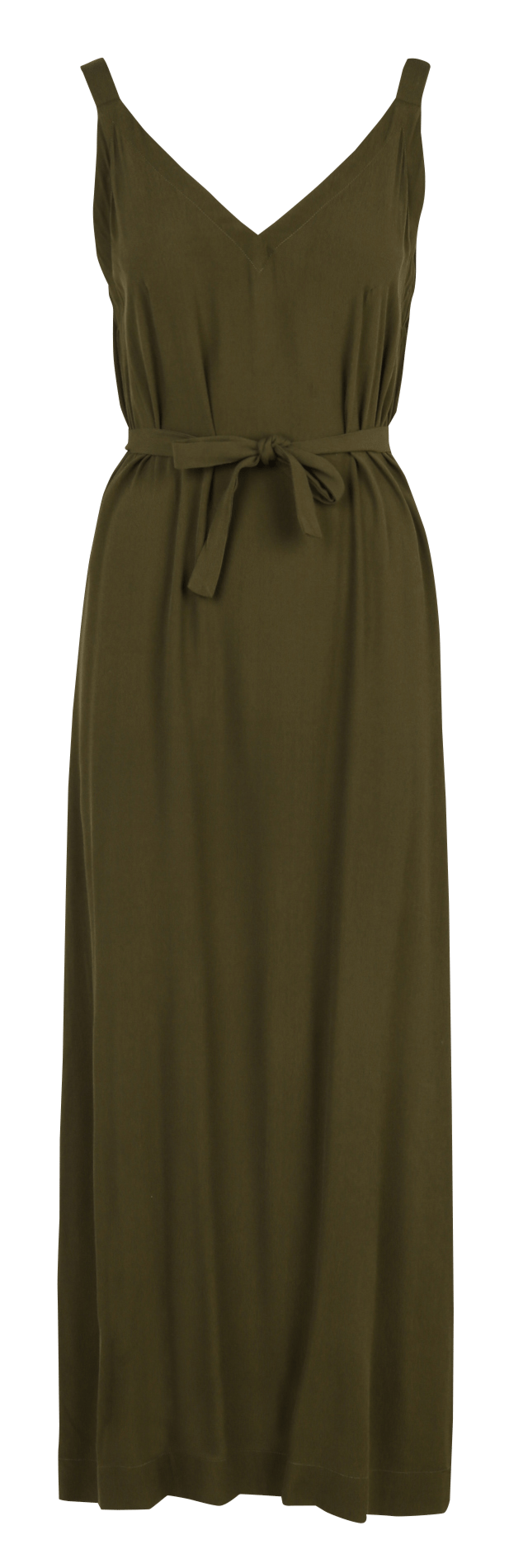 Rechte lange jurk met ceintuur en V-hals KARMA KOMA Bruin