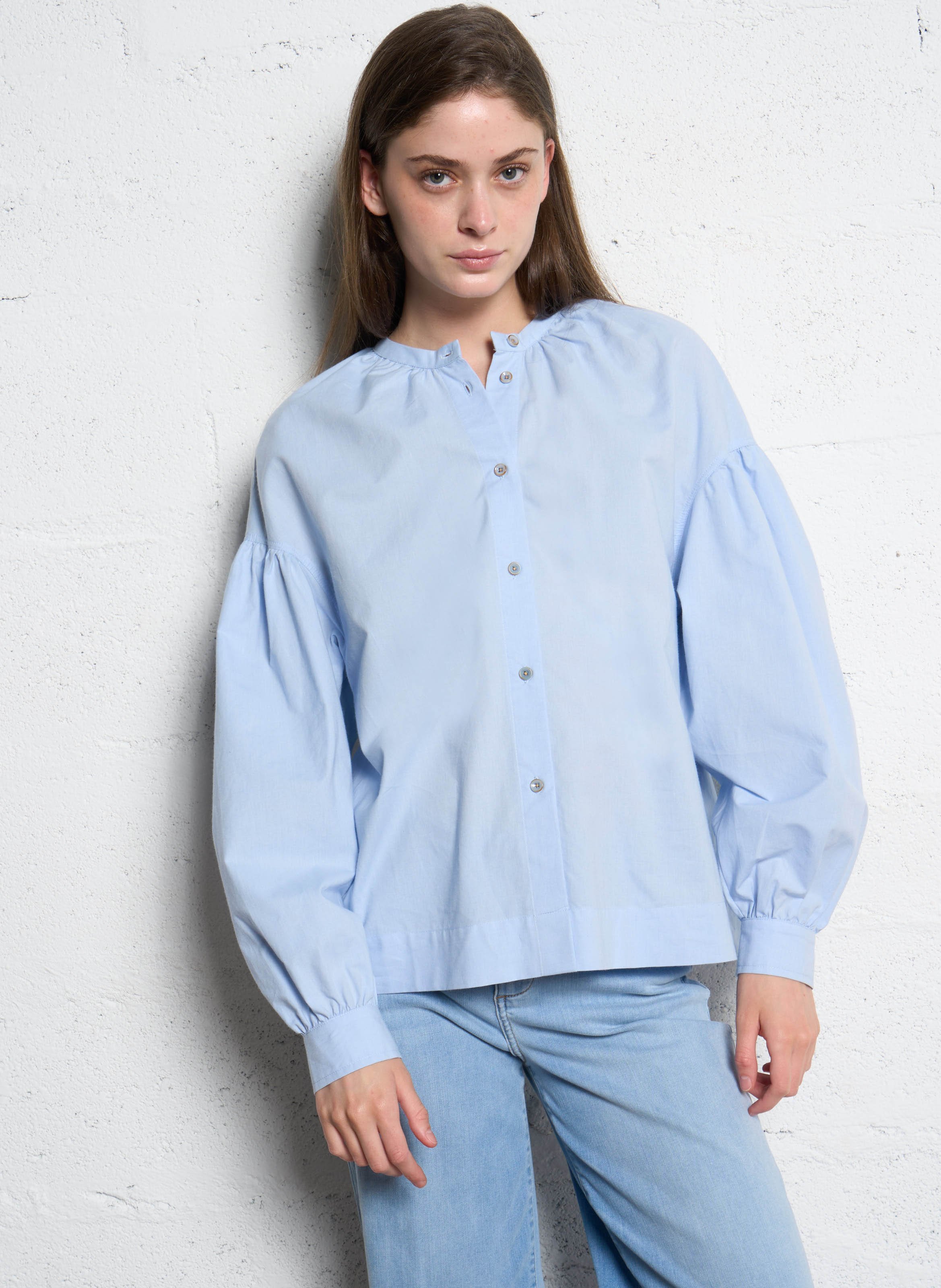 Round-neck cotton blouse TINSELS Blue