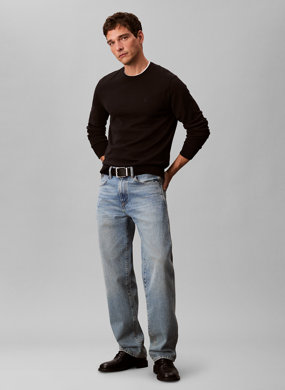 Sweat droit col rond en coton CALVIN KLEIN Noir