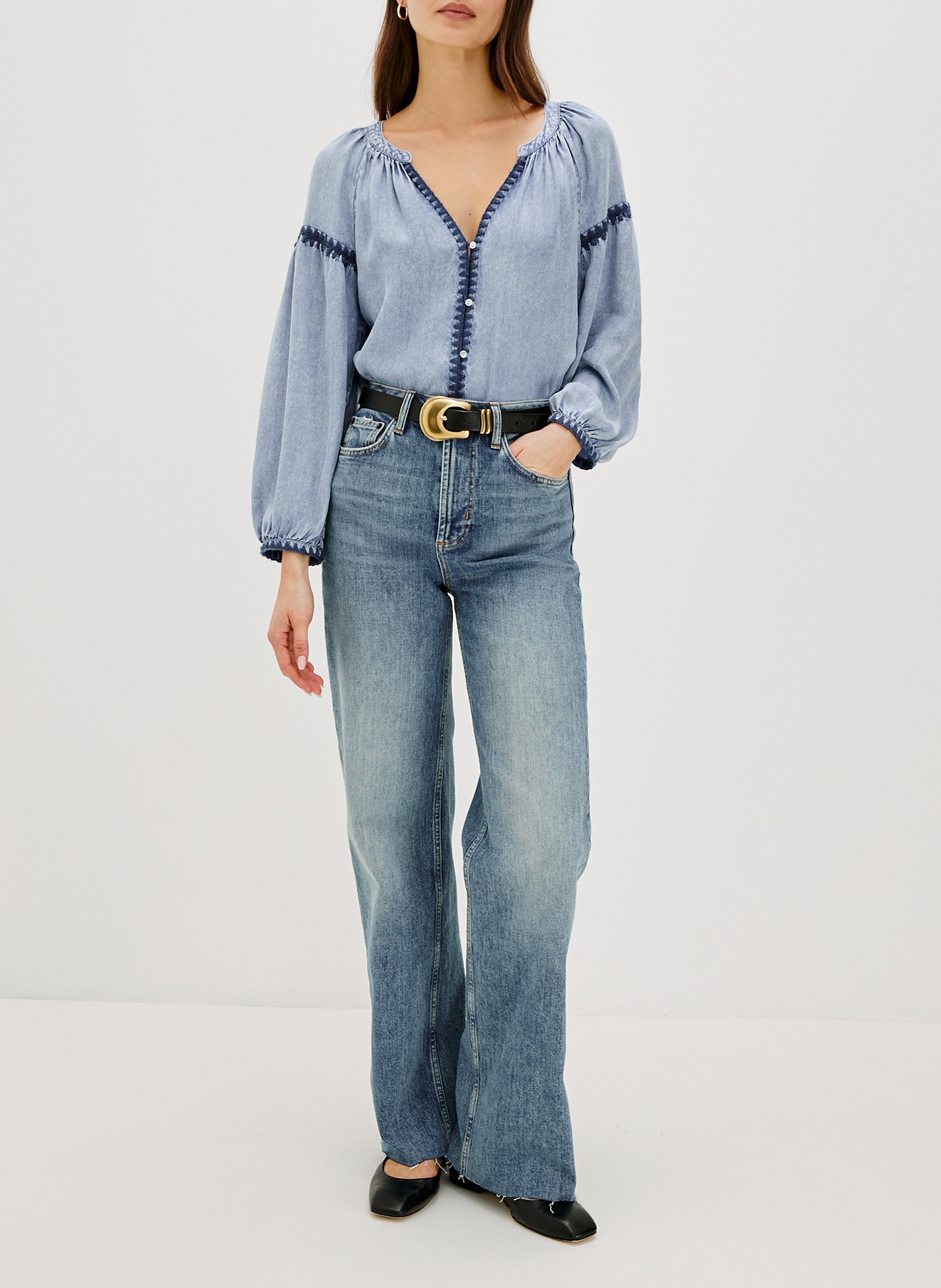 Weite Bluse mit Stickereien im Used-Look RAILS Blau