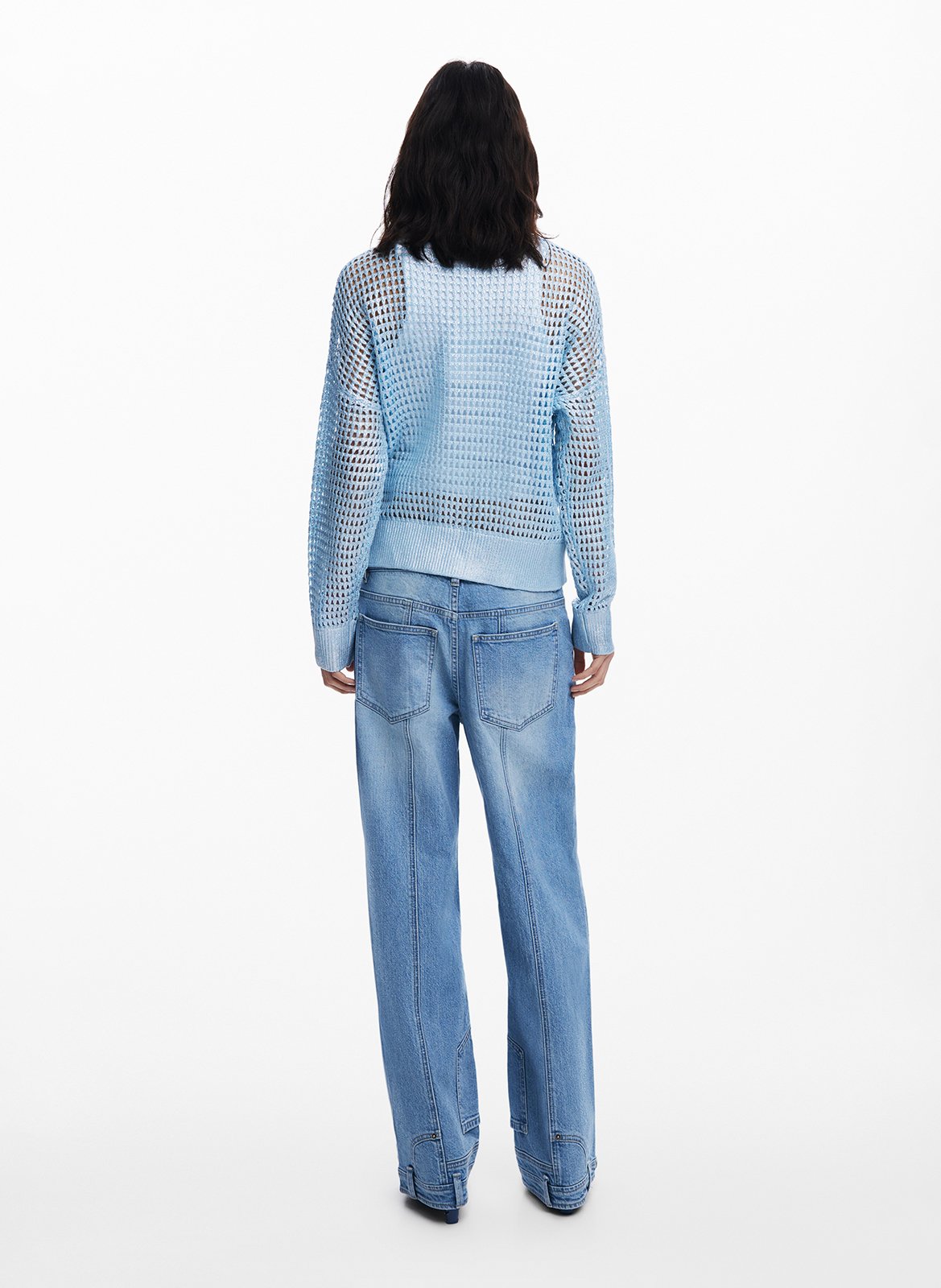 Pull droit ajouré en coton mélangé DESIGUAL Bleu