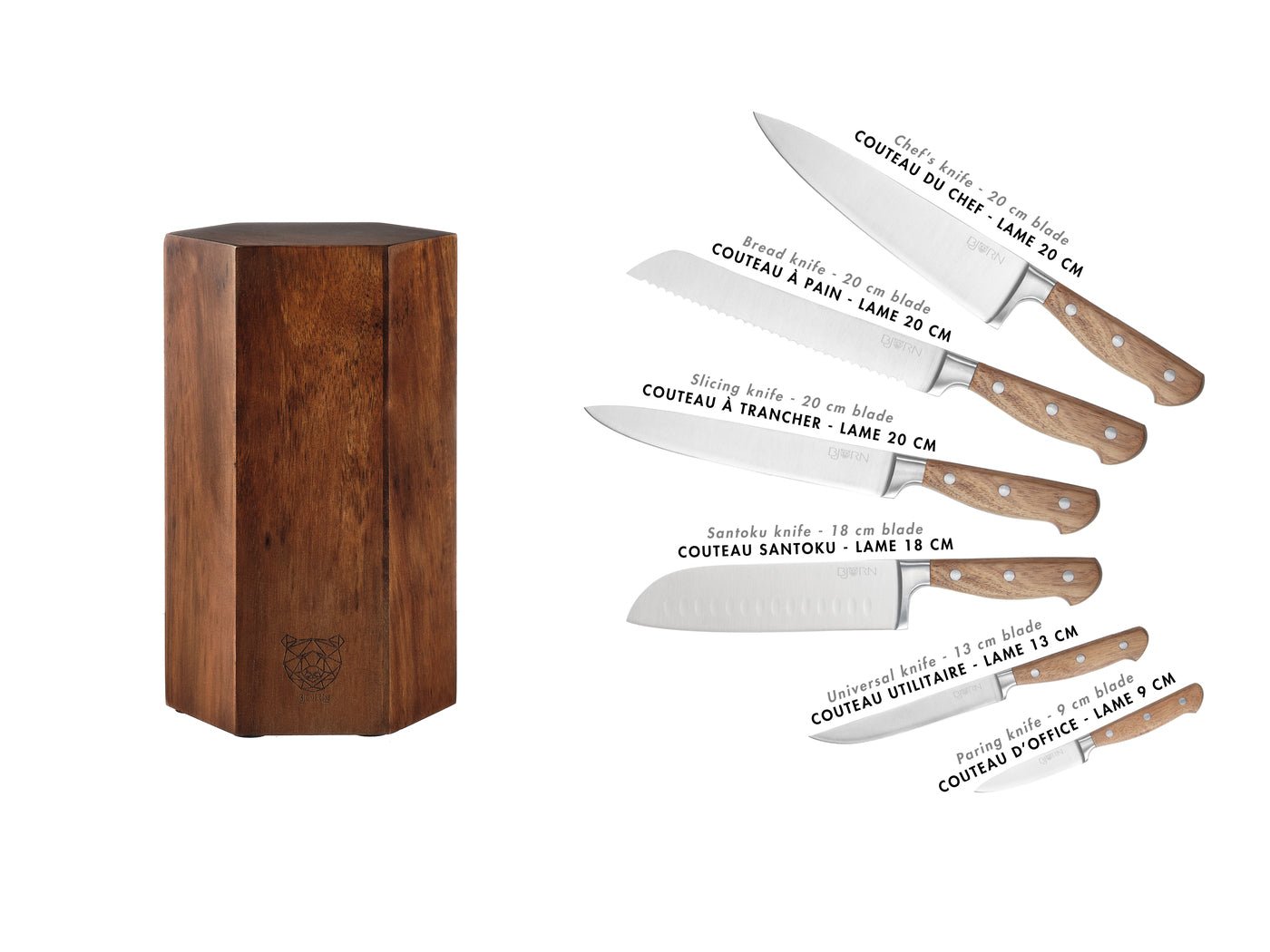 Jakob Imatra kitchen knife block - 7 pieces BJORN Brown