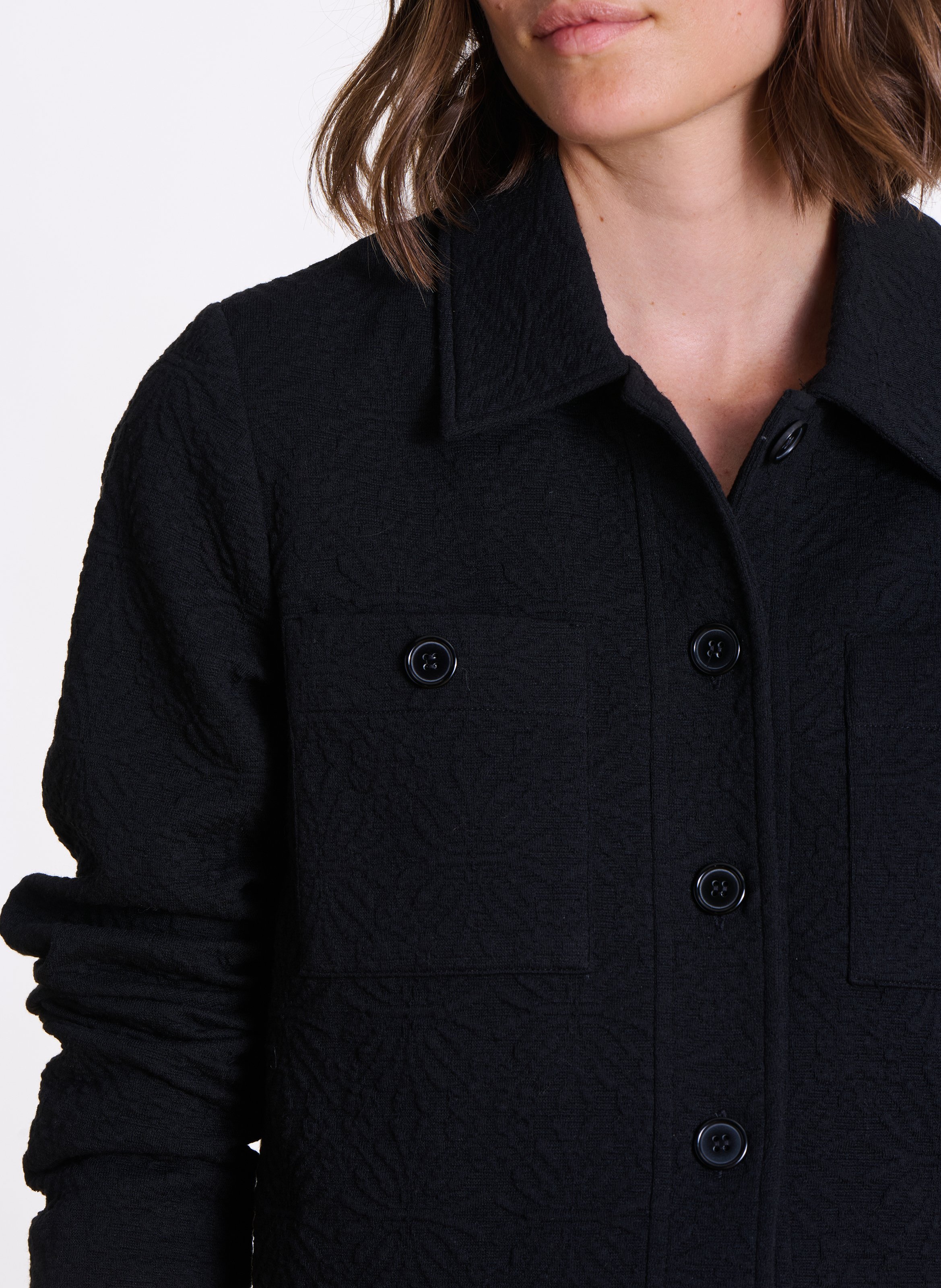 Veste droite en jersey gaufré LA FEE MARABOUTEE Noir