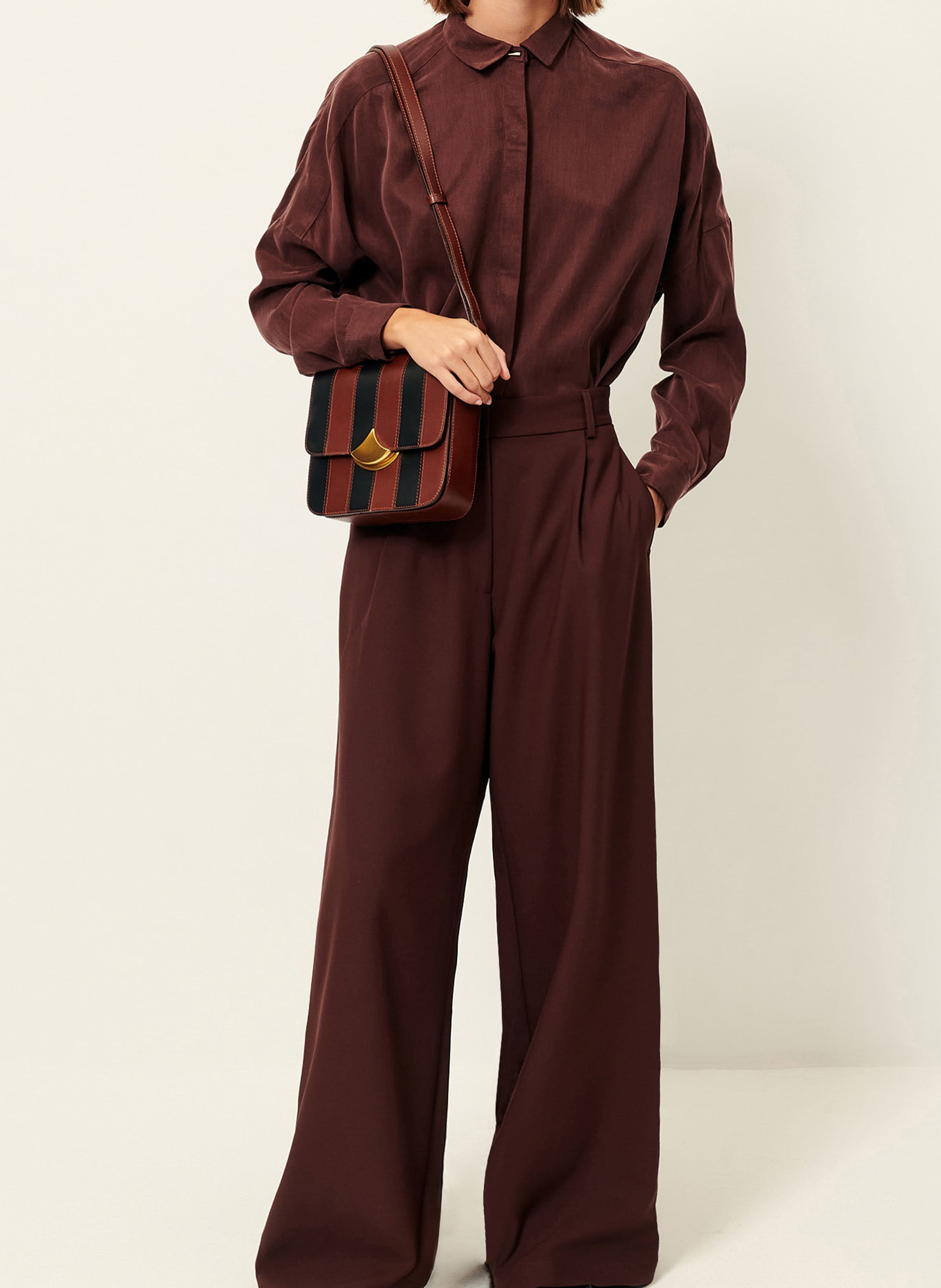 Chemise col classique satinée  SESSUN Marron