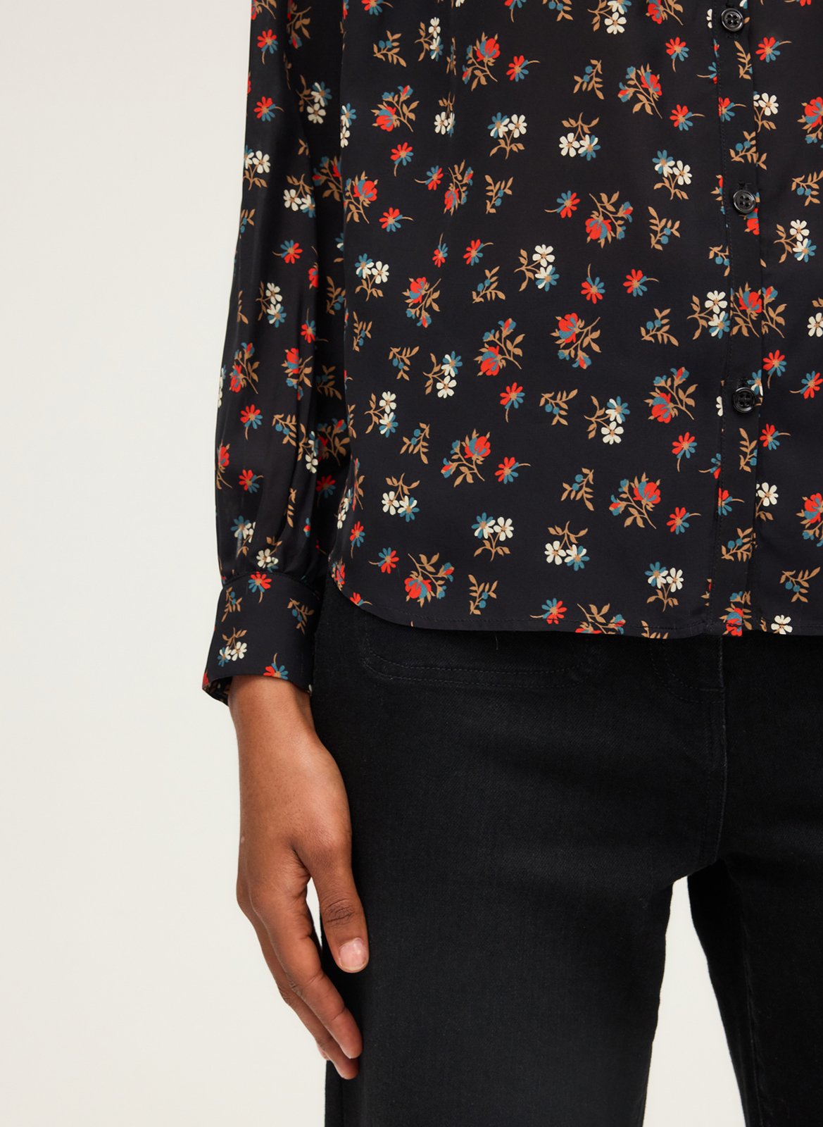 Floral flowy blouse with long sleeves PABLO Black