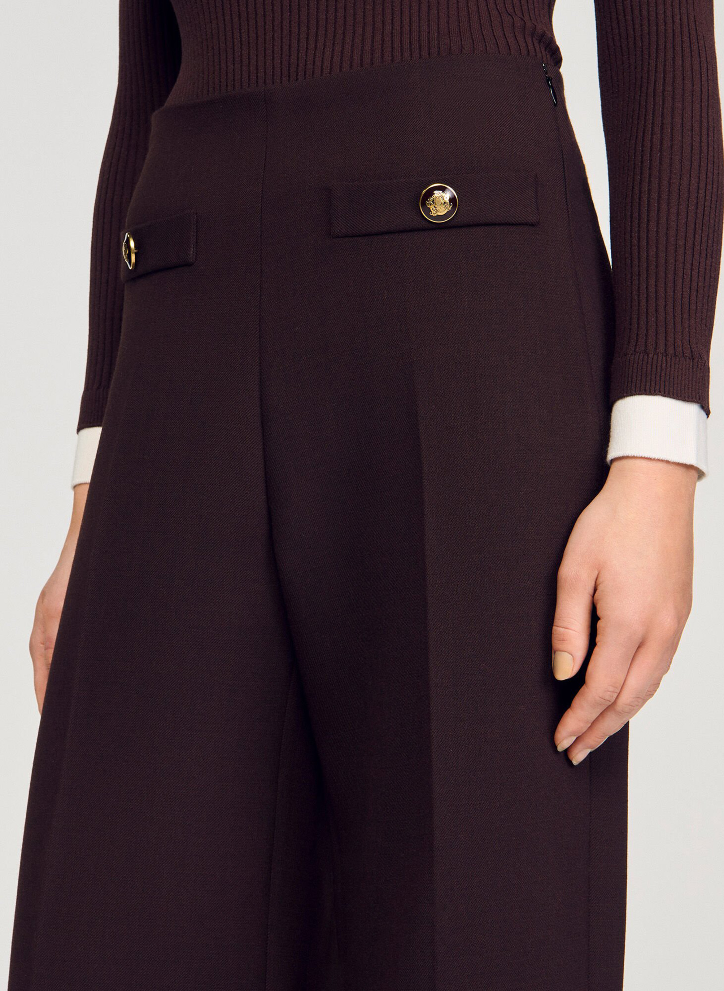 Pantalon large à plis SANDRO Marron