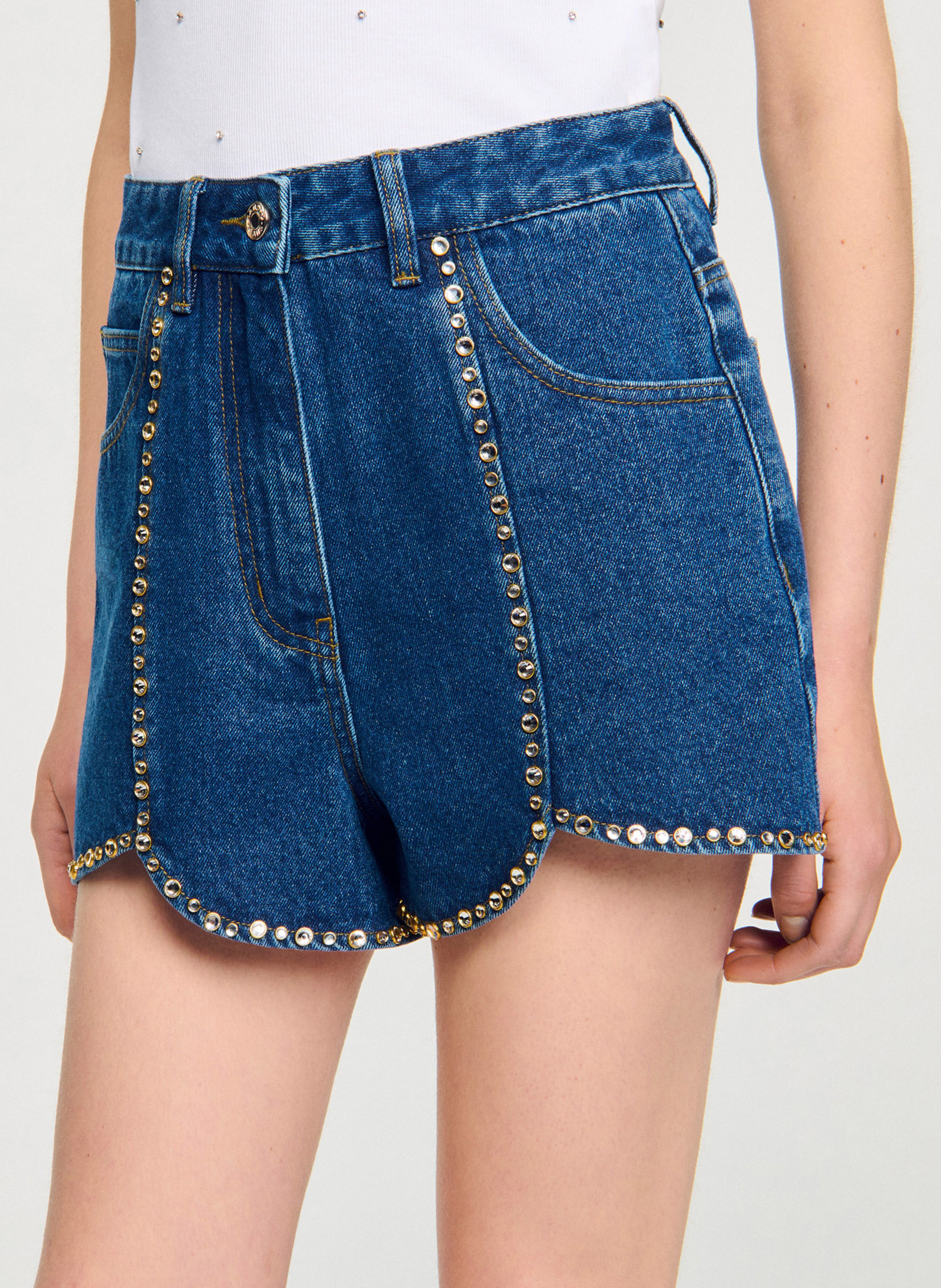 Short en denim strassé SANDRO Bleu