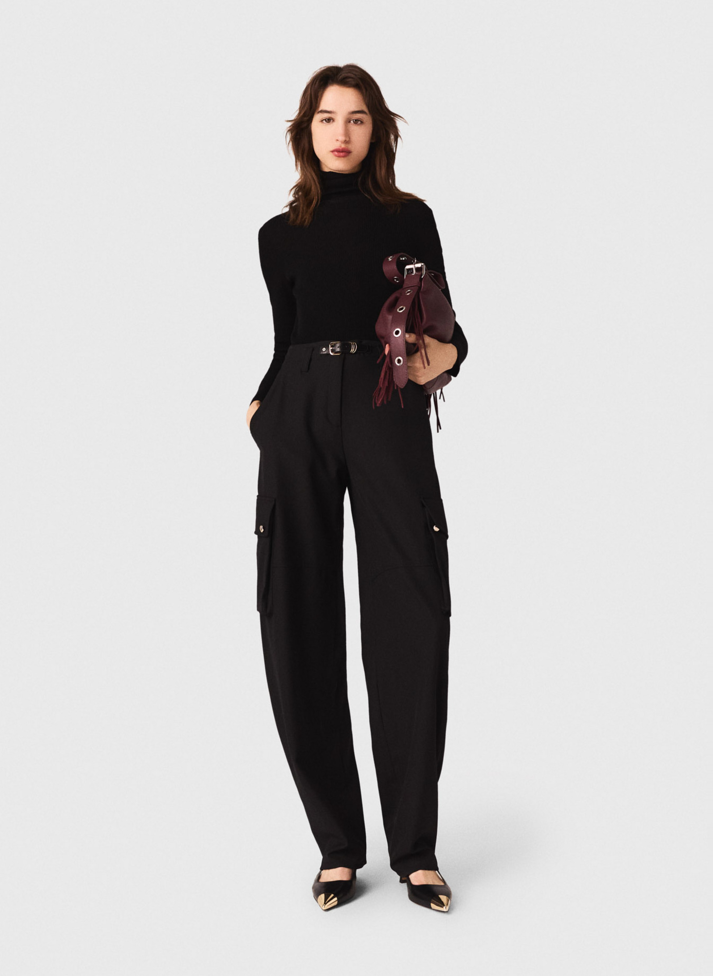 Pull col montant en laine mélangée MAJE Noir