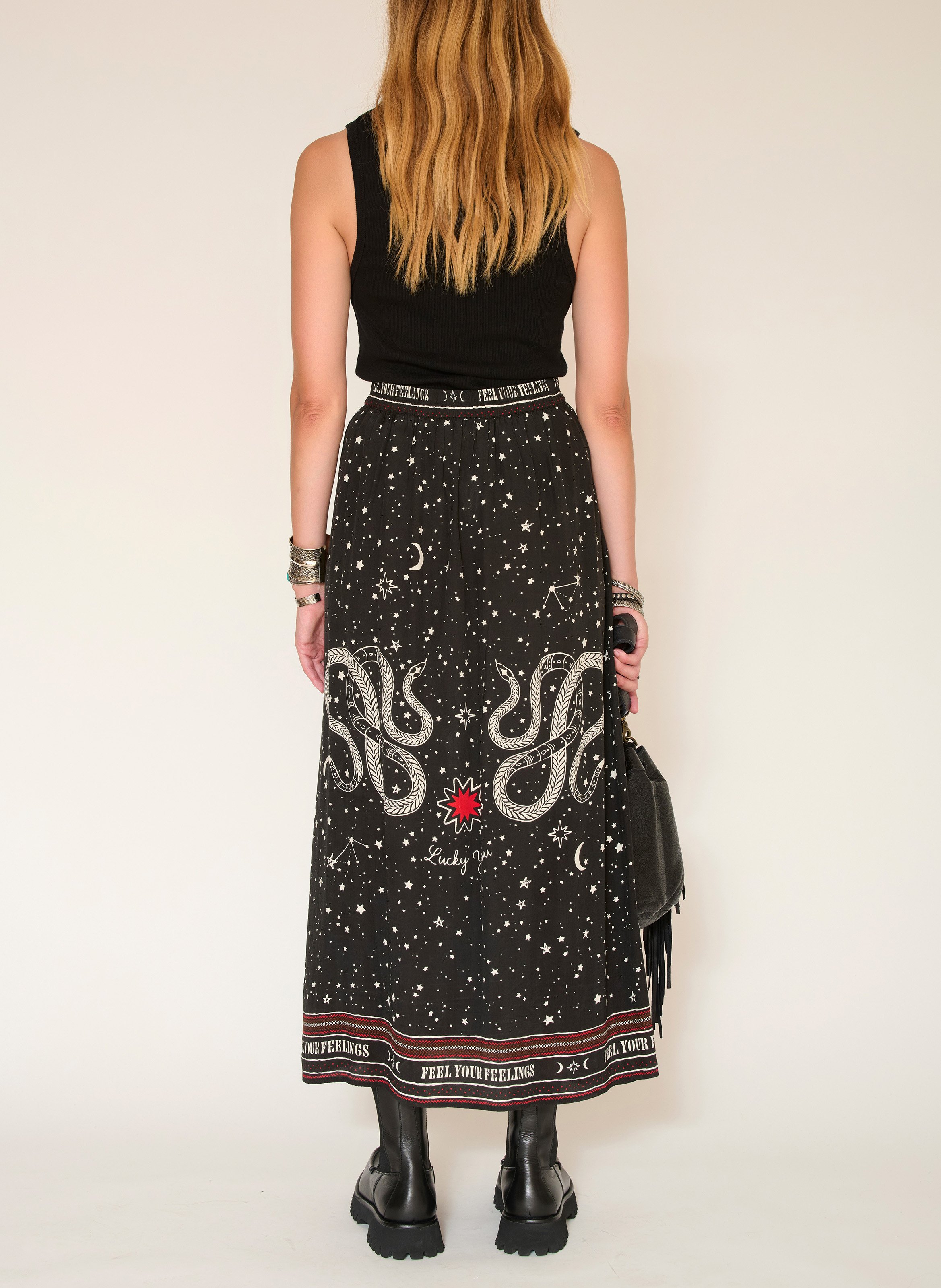 Jupe longue imprimée MKT Noir