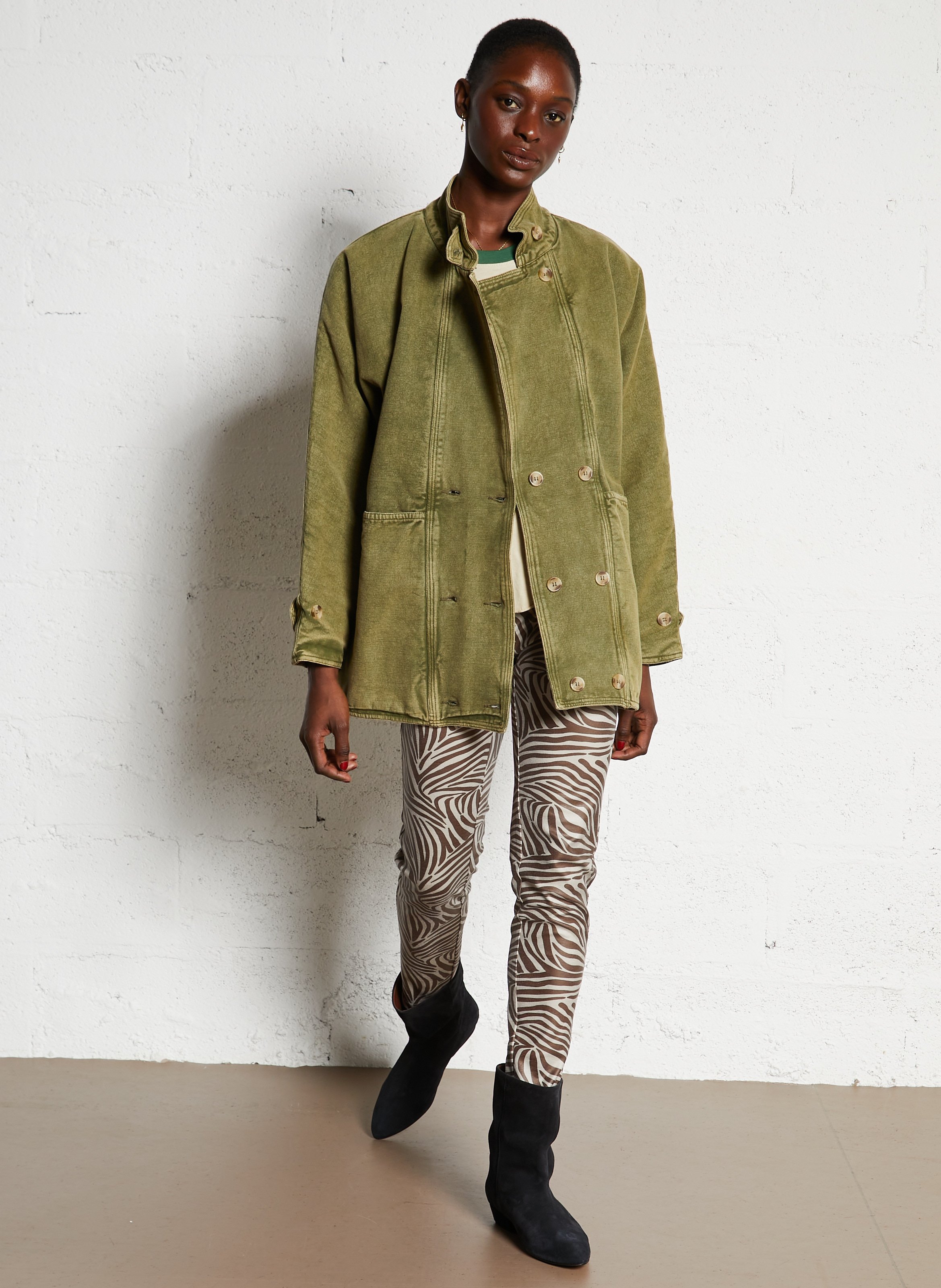 Manteau en denim col montant LEON & HARPER Kaki