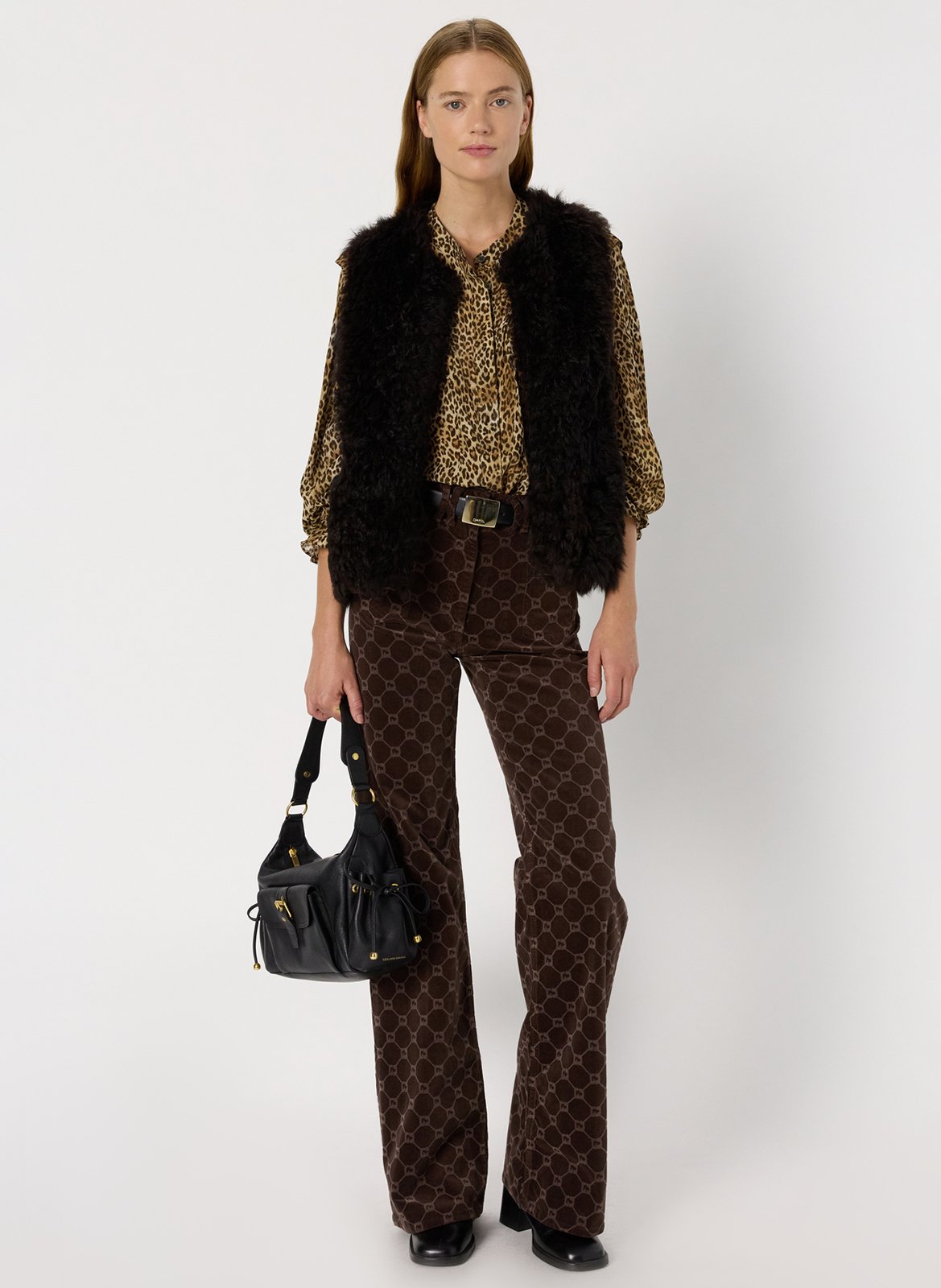 Ruffled leopard print blouse GERARD DAREL Brown