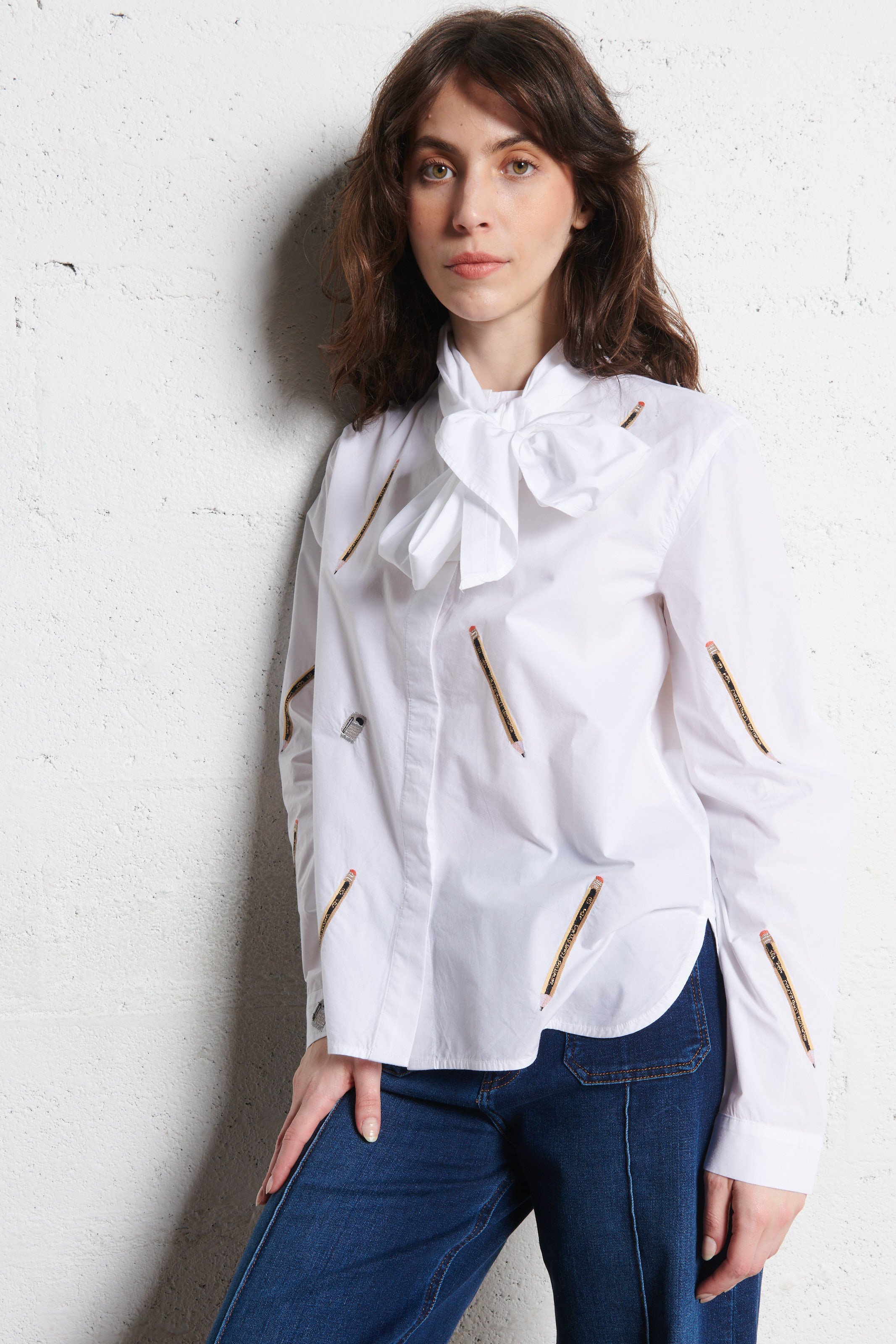 Oversize Bio-Baumwollhemd mit Rundhalsausschnitt STELLA NOVA Weiss