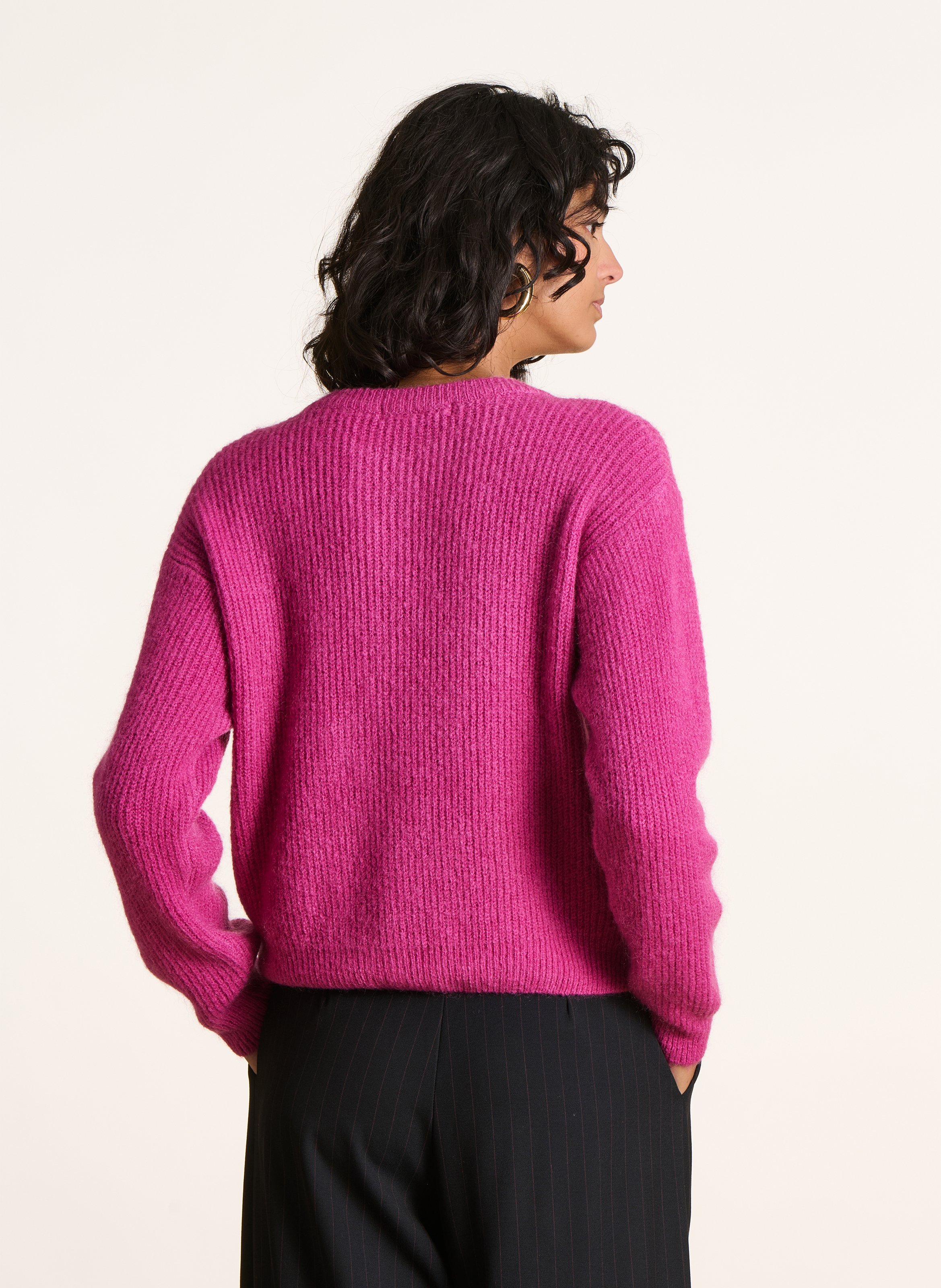 Weite Strick-Mix-Jacke mit Rundhalskragen LA FEE MARABOUTEE Rosa