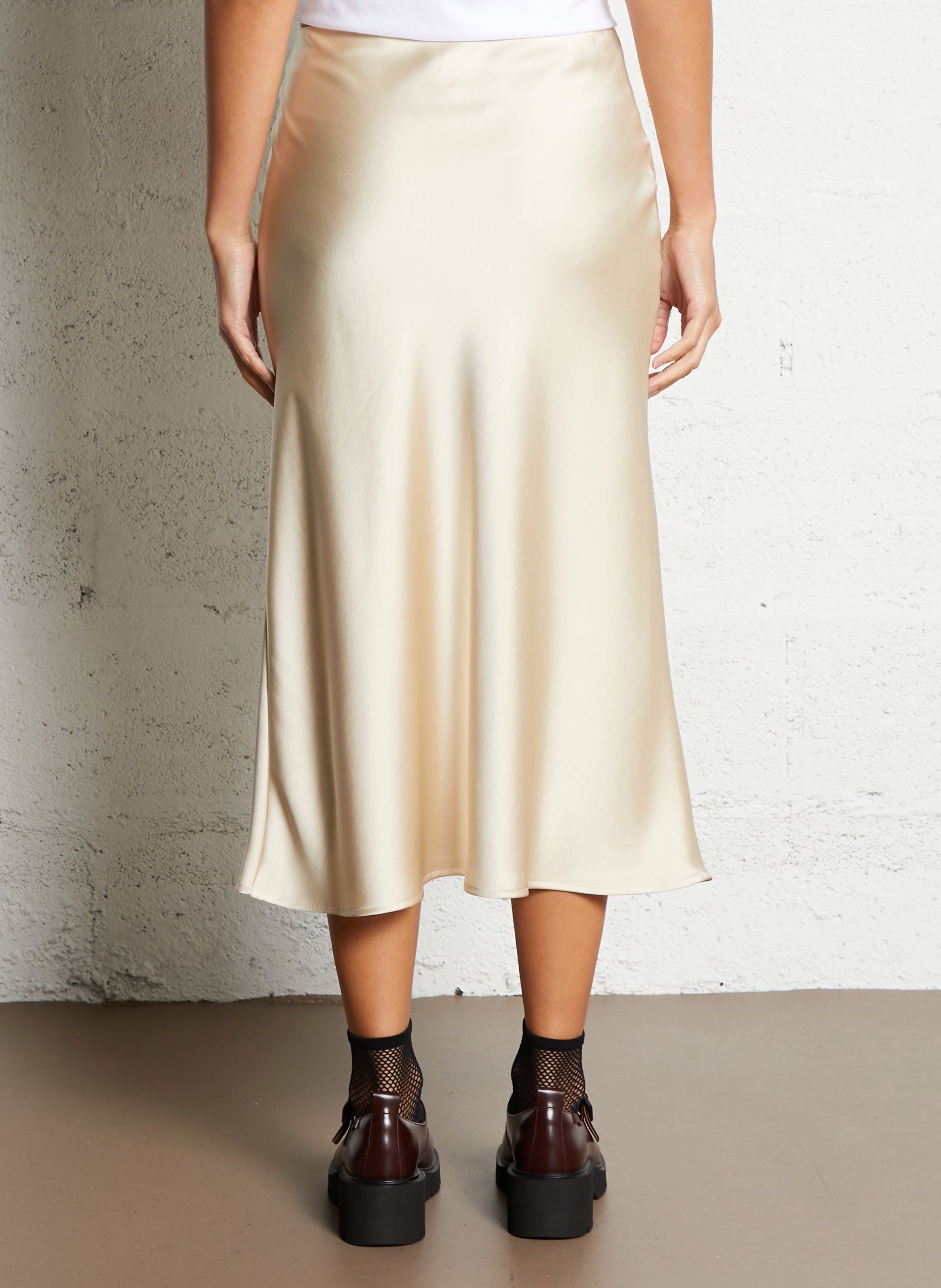 Jupe évasée unie en satin  IMPERIAL Beige