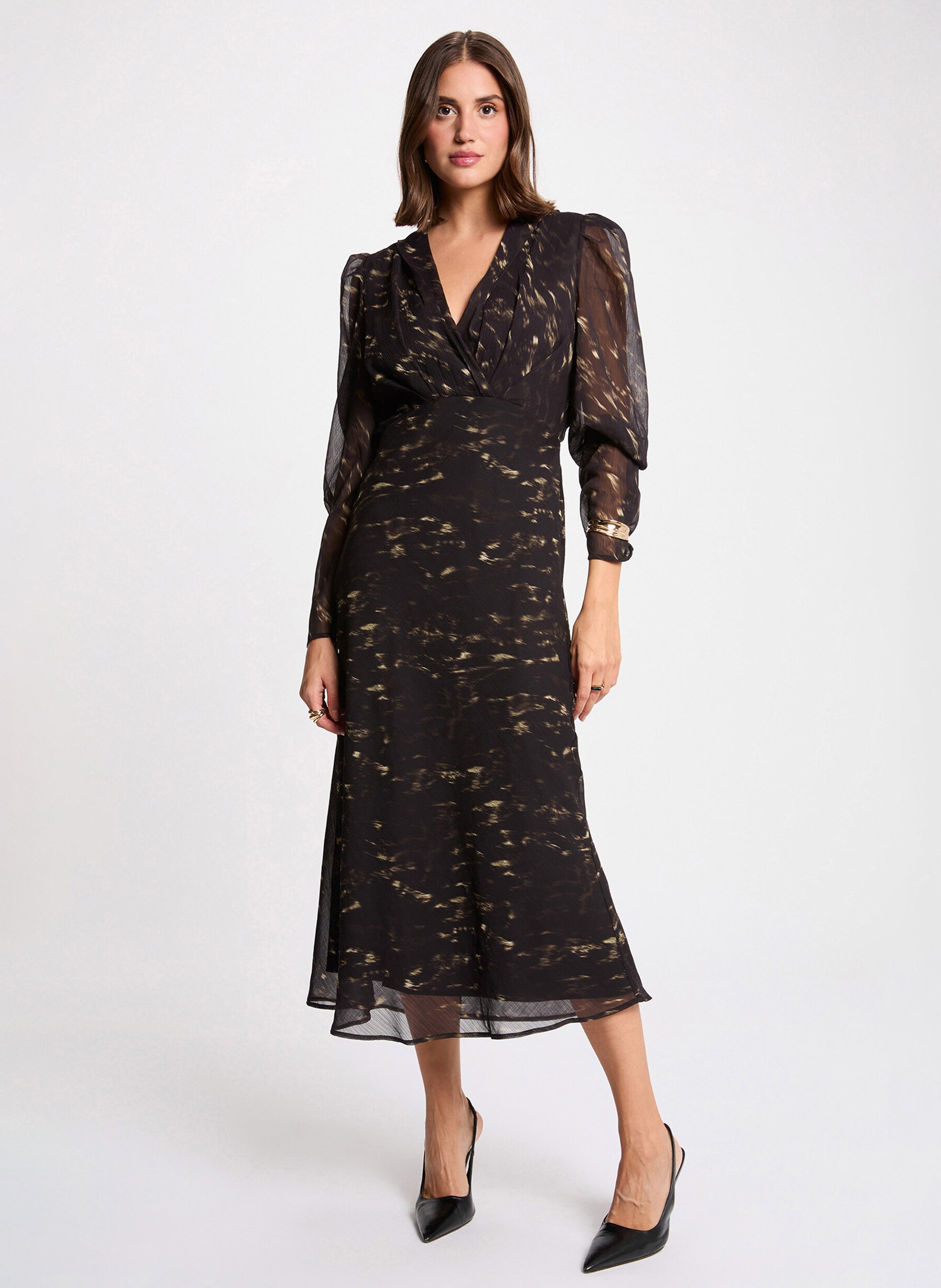 Robe longue évasée col V MORGAN Multicolore