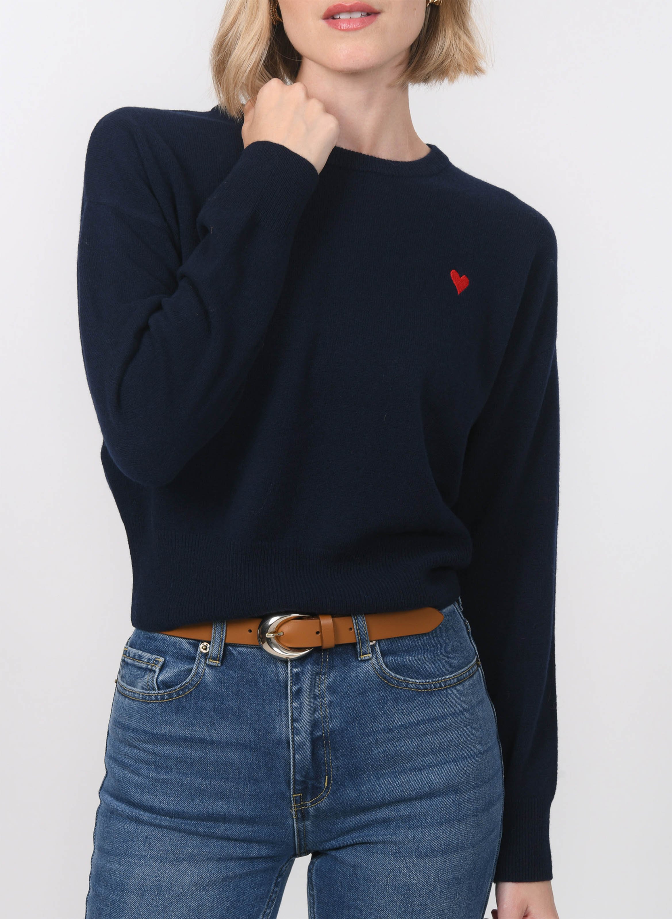 Weiter Rundhalspullover mit Stickerei aus Wolle und Kaschmir KOOKAI