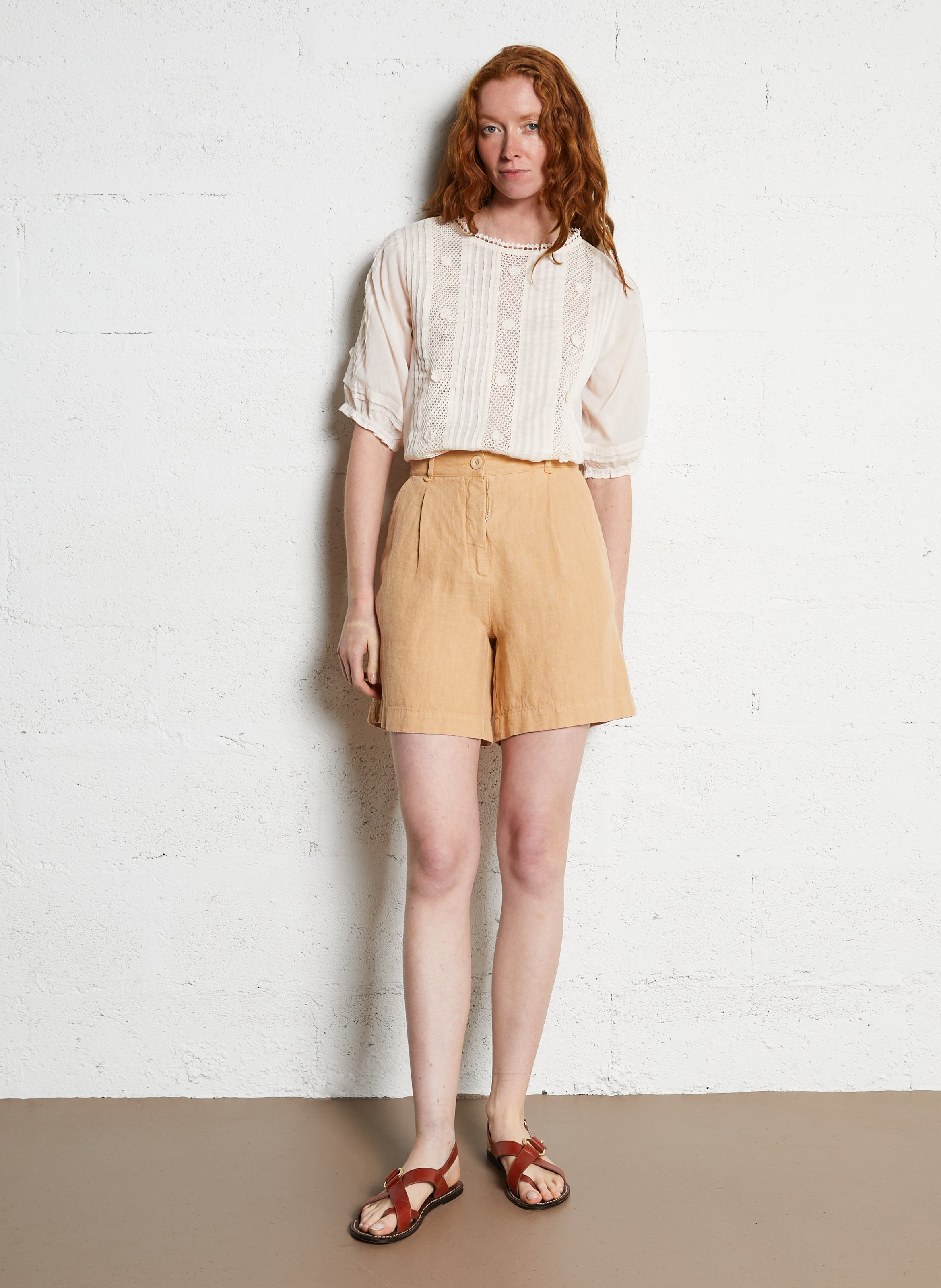 Fifou Linnen short met hoge taille EMILE ET IDA Beige