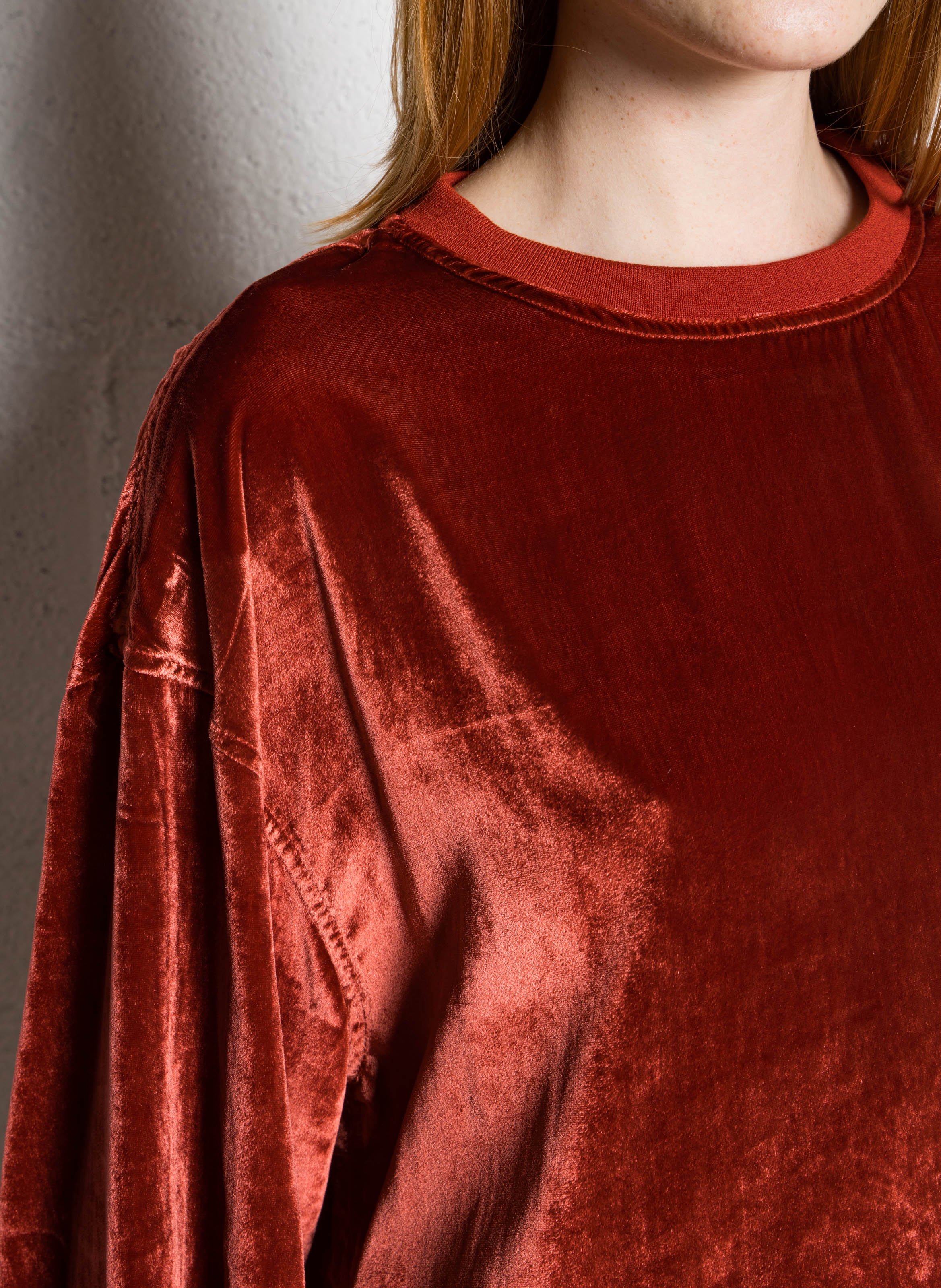 Oversized round neck plain velvet top AMERICAN VINTAGE Red