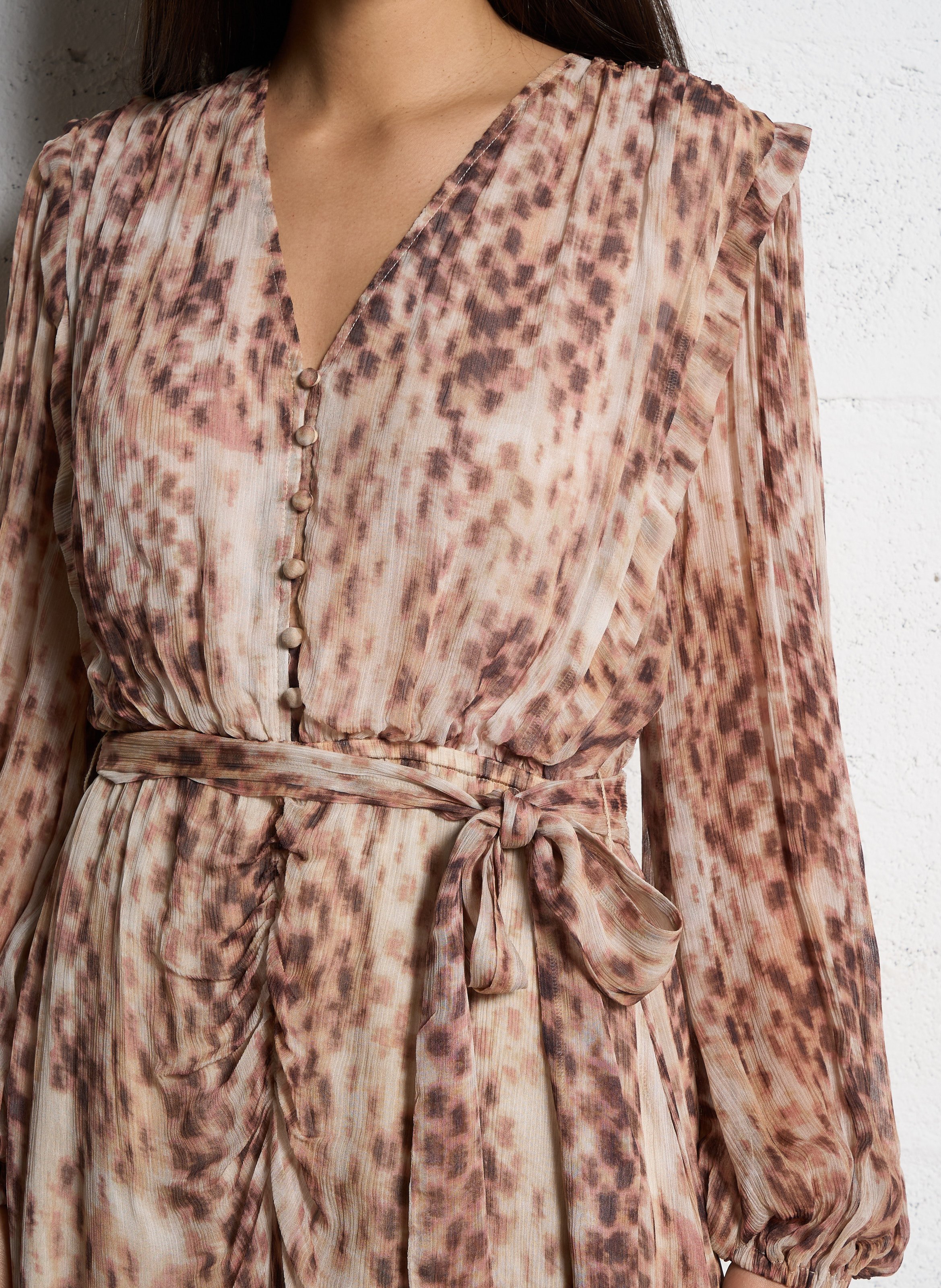 Flared V-neck maxi dress SUNCOO Beige