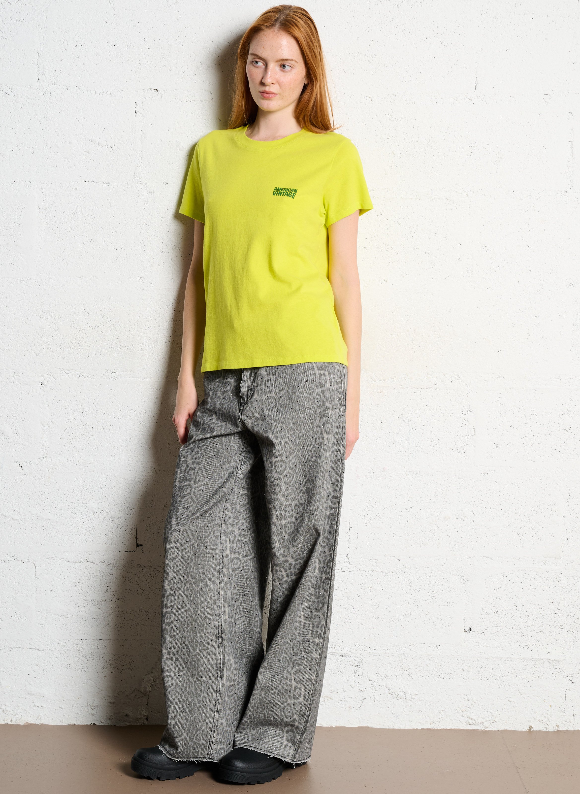 Tee-shirt droit col rond en coton AMERICAN VINTAGE Jaune