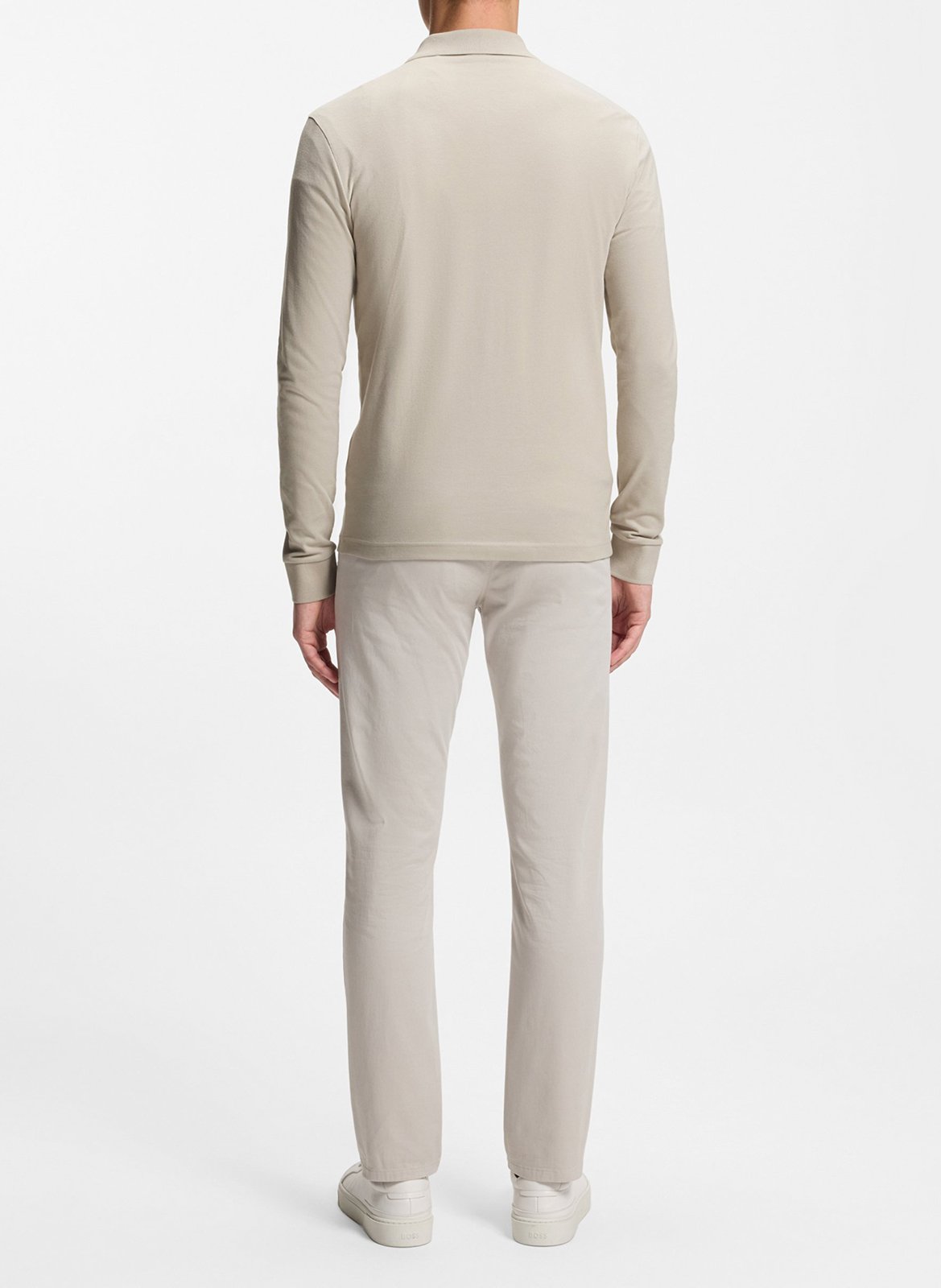 Regular-fit long-sleeved cotton-blend polo shirt BOSS Silver