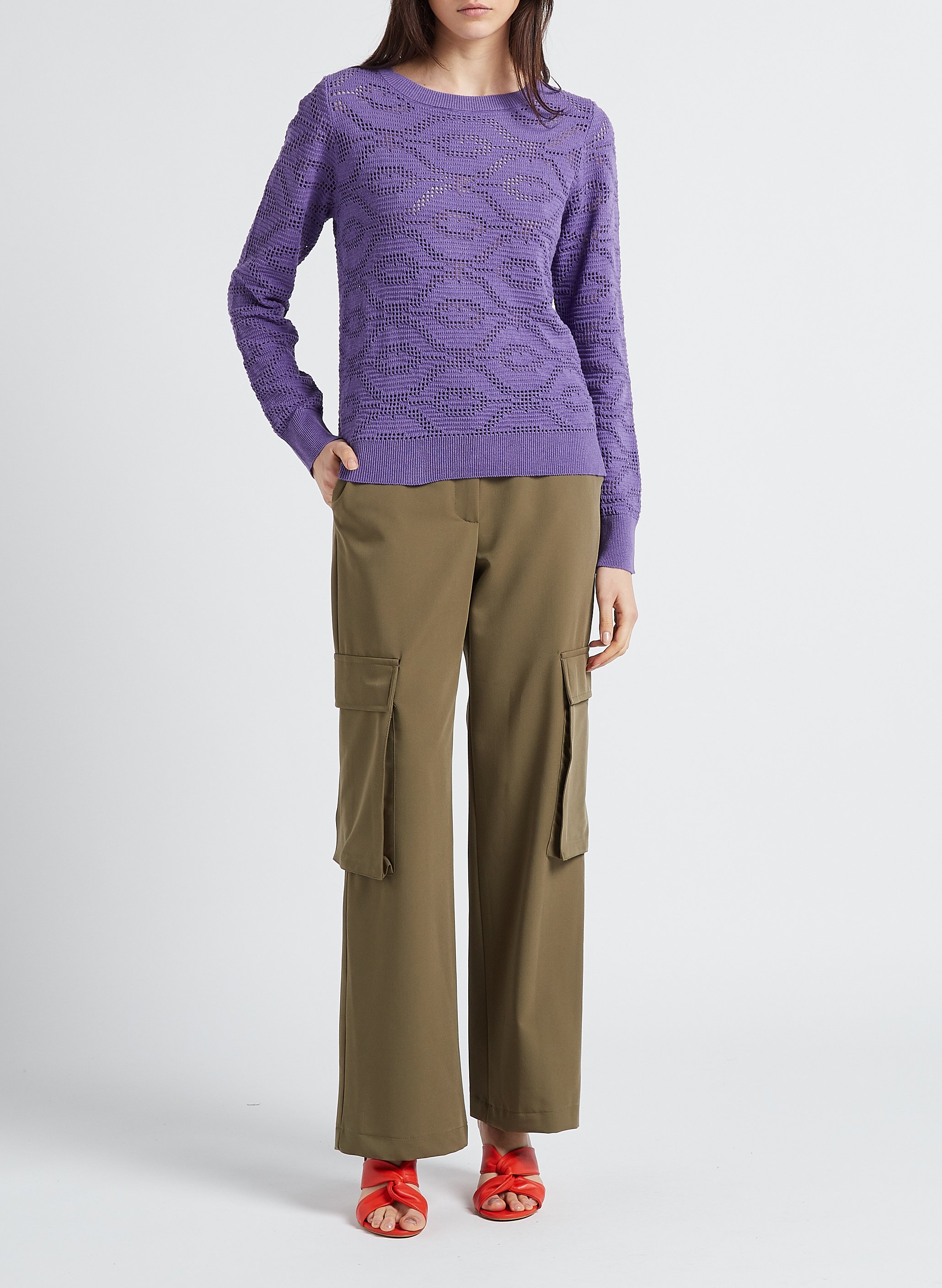 Pull col rond ajouré en coton mélangé LA PETITE FRANCAISE Violet