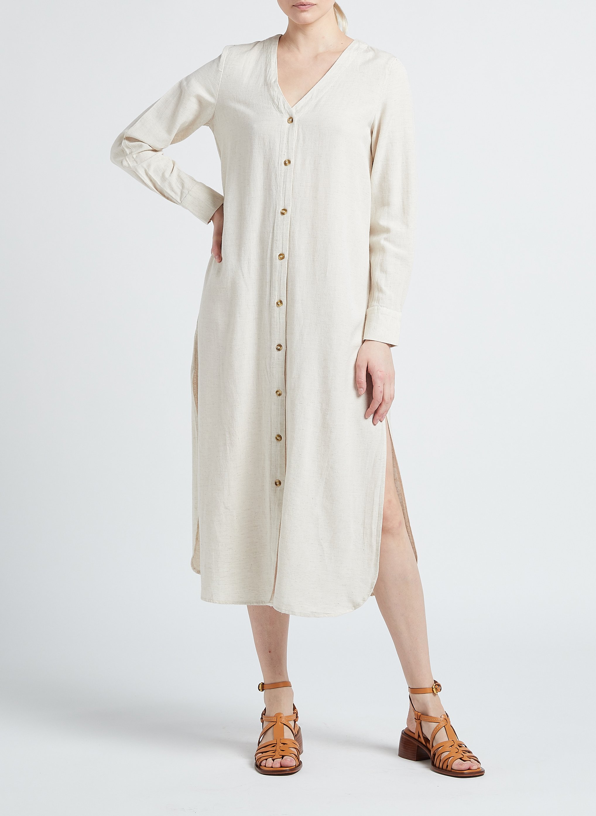 Maxikleid mit V-Ausschnitt VILA Beige