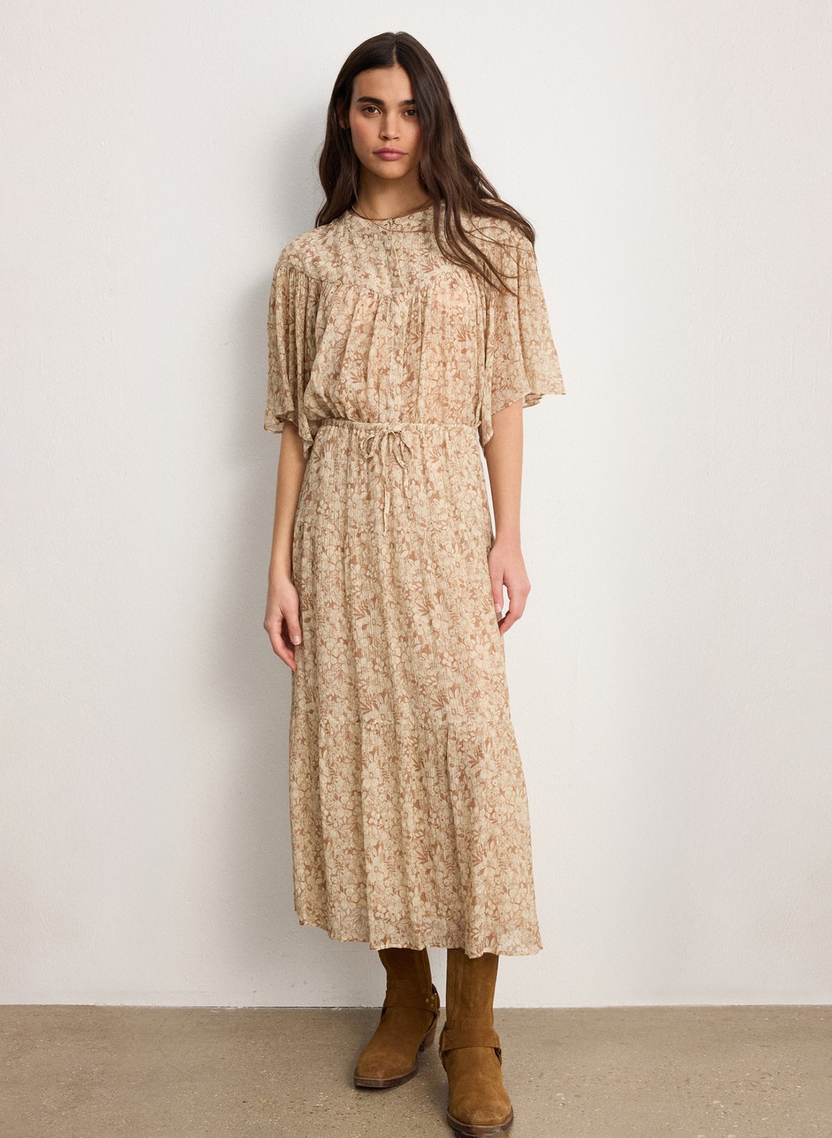 jupe midi à imprimé fleuri PABLO Beige