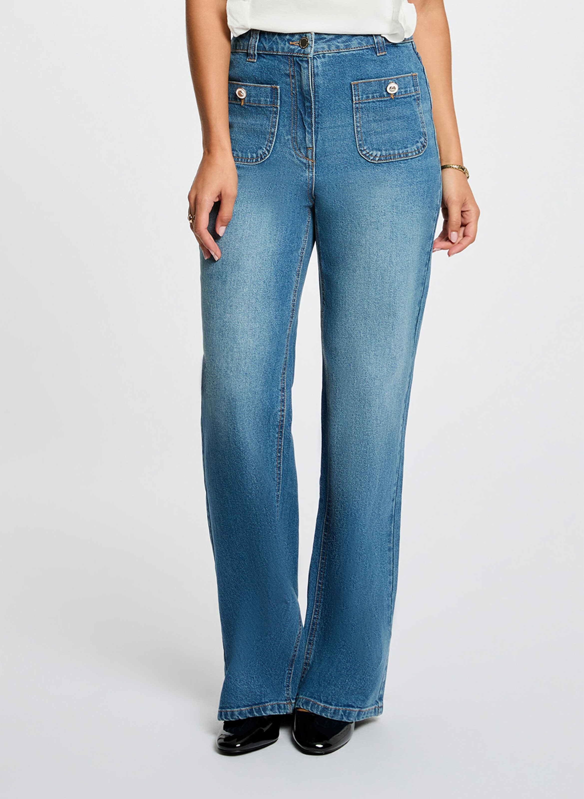 Flared jeans met hoge taille en verwassen effect MORGAN Blauw