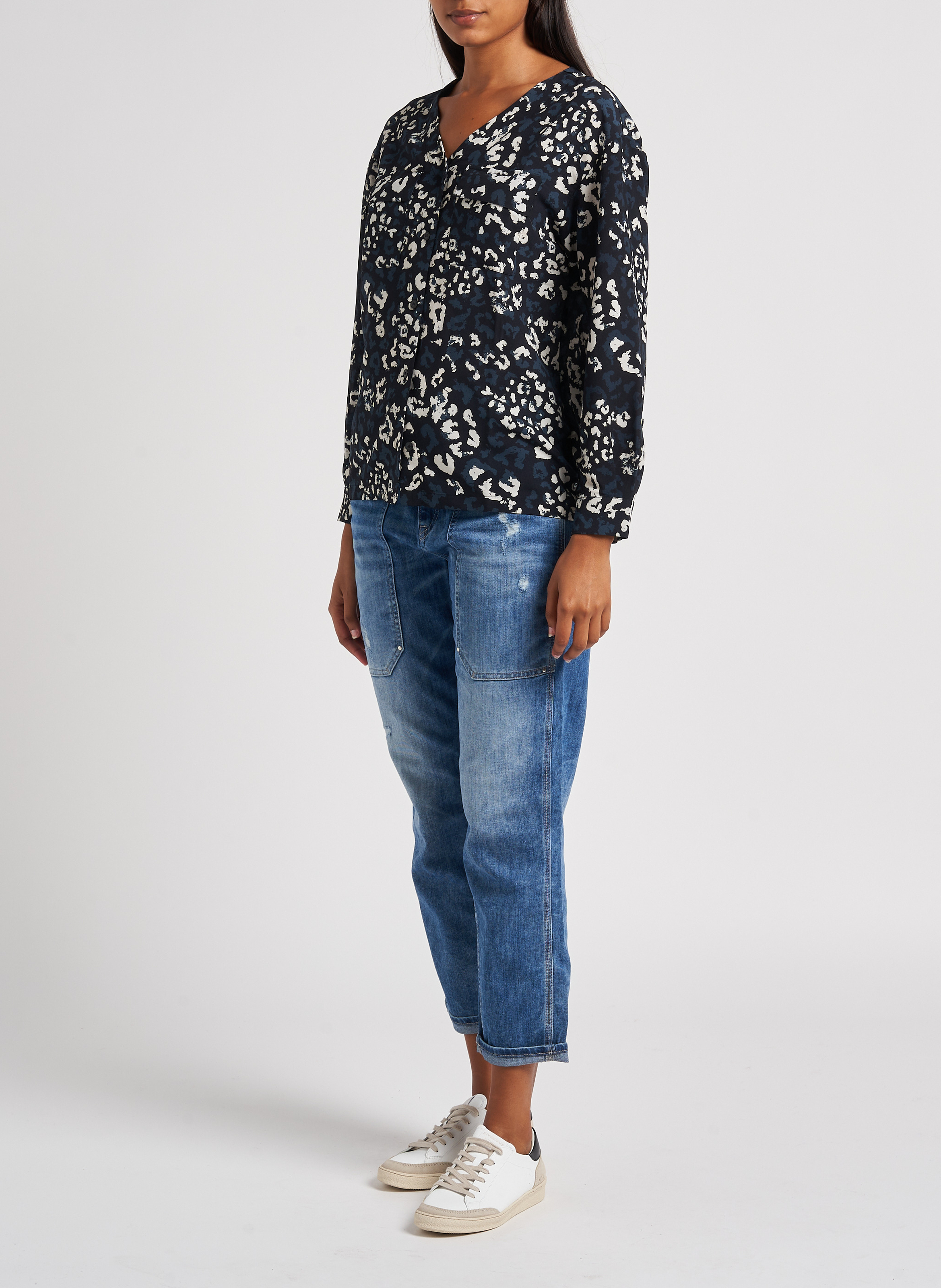 Cotton-blend girlfriend jeans LE TEMPS DES CERISES Blue