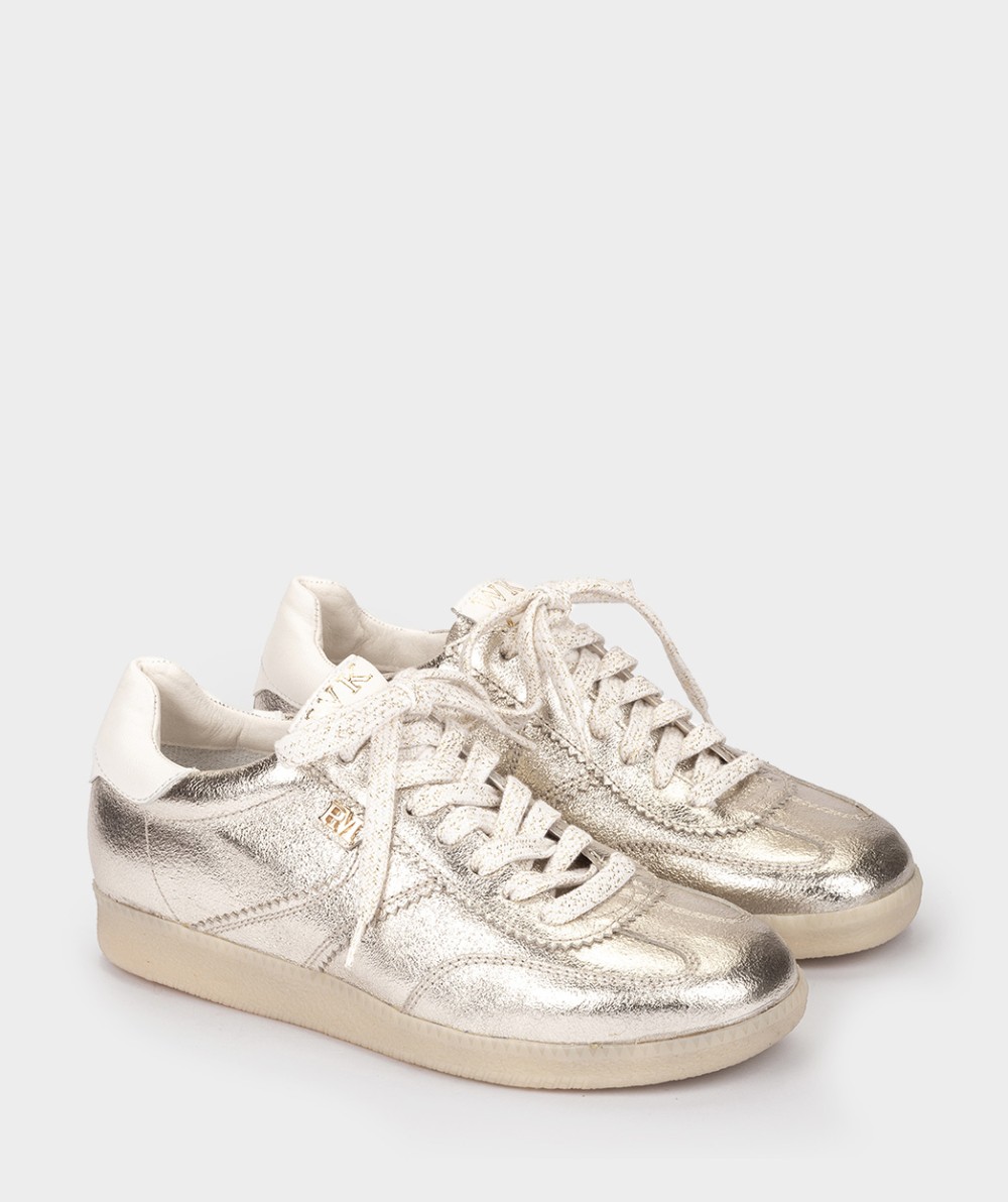 <p>Athletic shoes in metallic platinum leather</p> PEDRO MIRALLES Golden