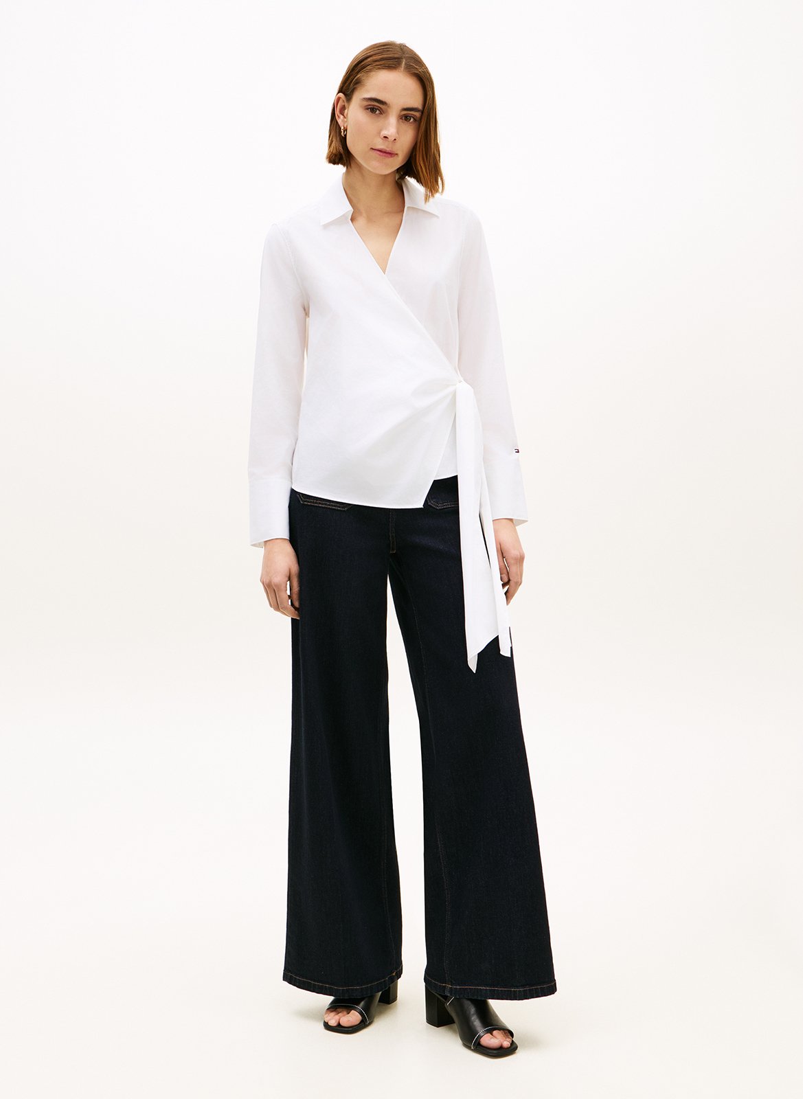 Blouse droite col V en coton bio TOMMY HILFIGER Blanc