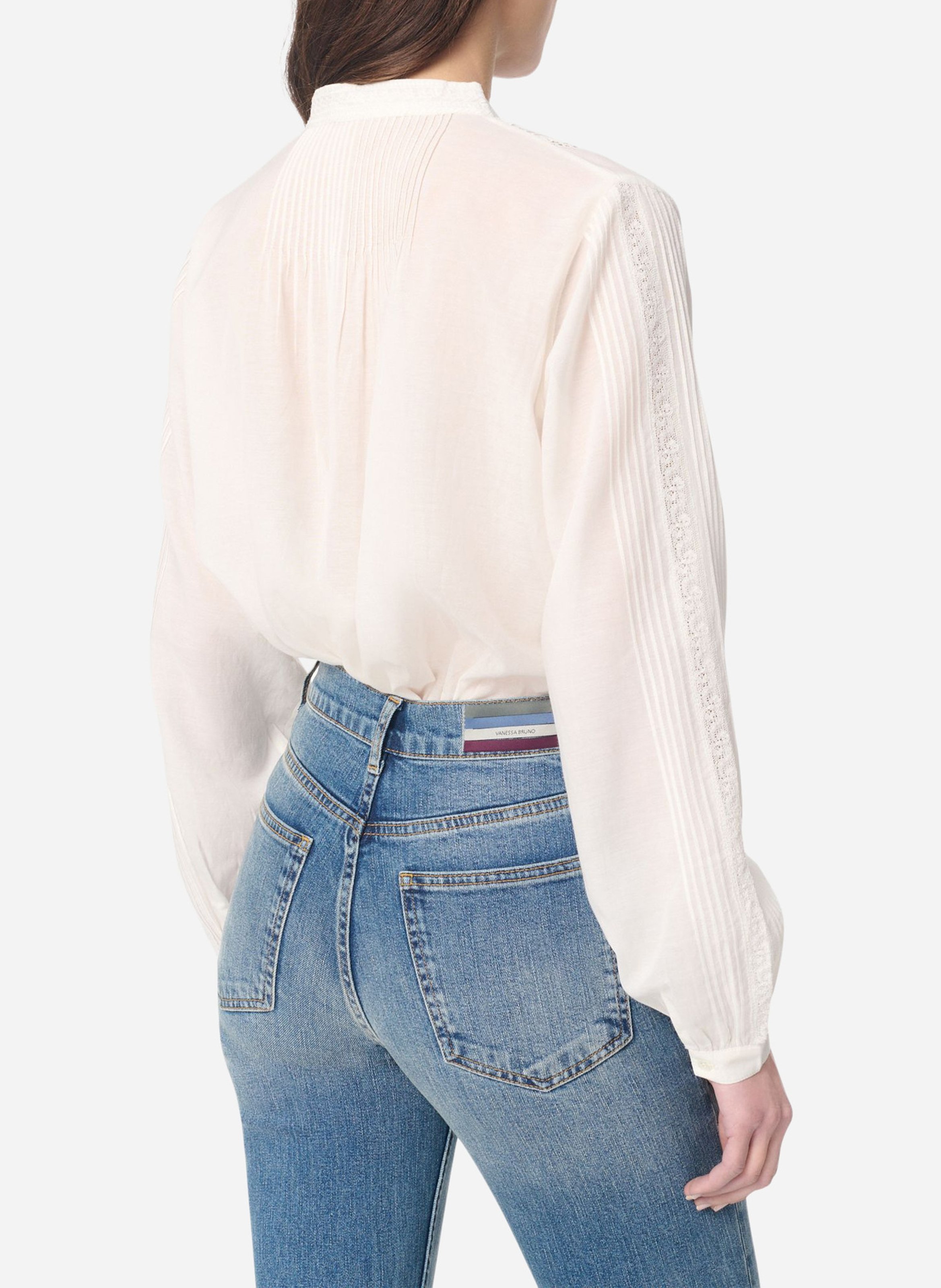 Blouse droite fluide col rond brodée VANESSA BRUNO Blanc