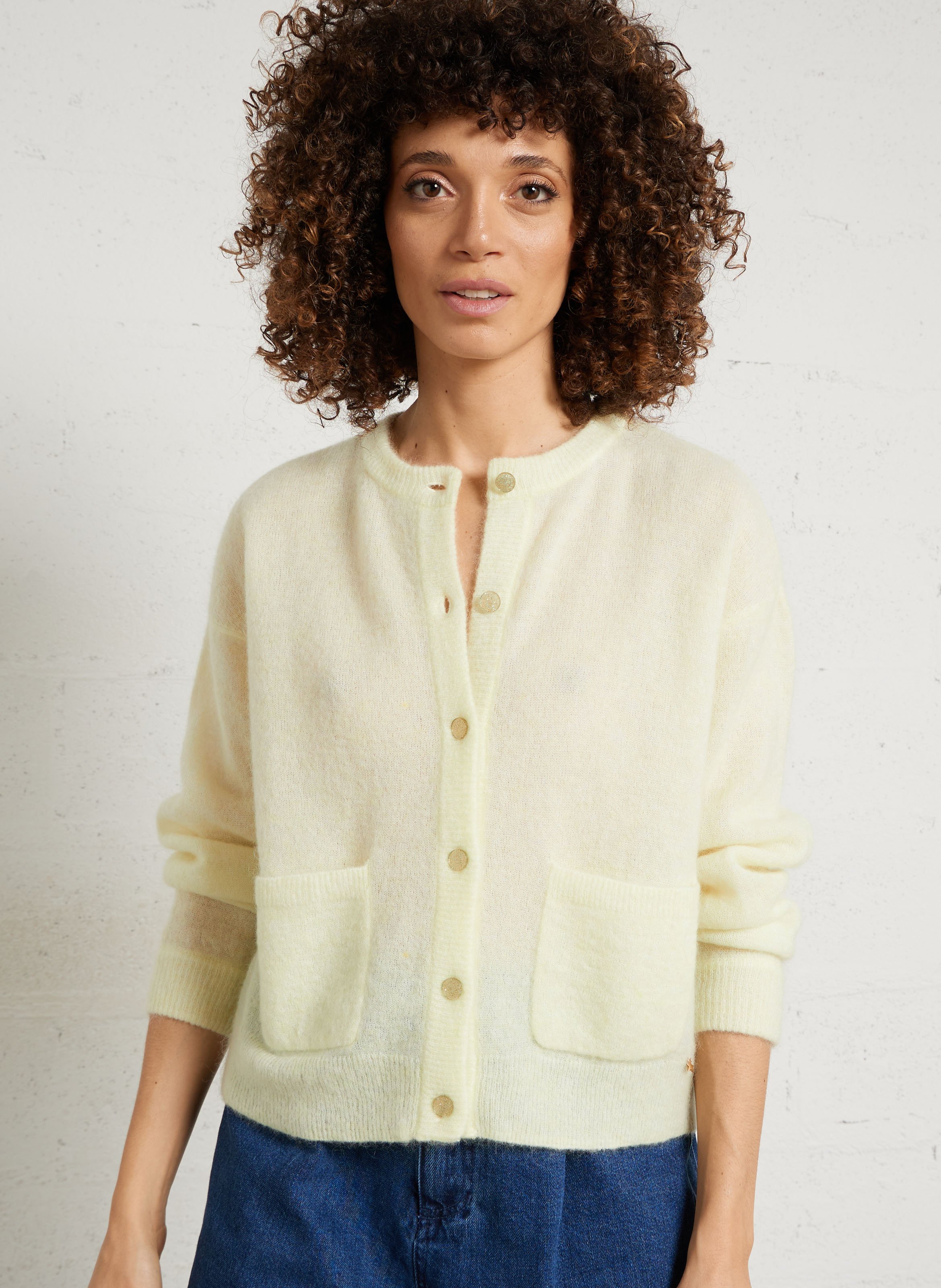 Gilet ample col rond en mohair mélangé DES PETITS HAUTS Vert