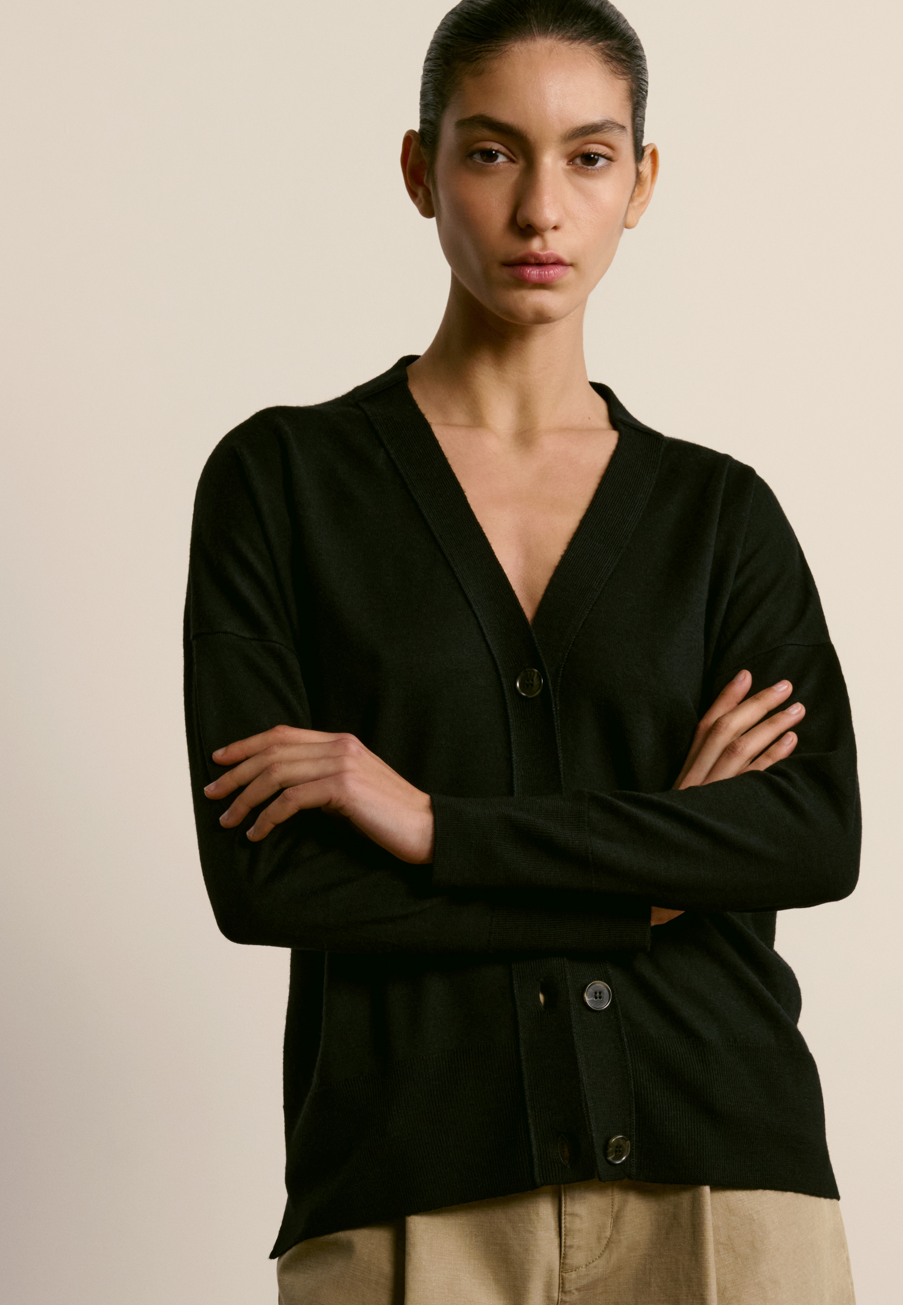 Buttoned Merino Wool Cardigan MAISON MONTAGUT