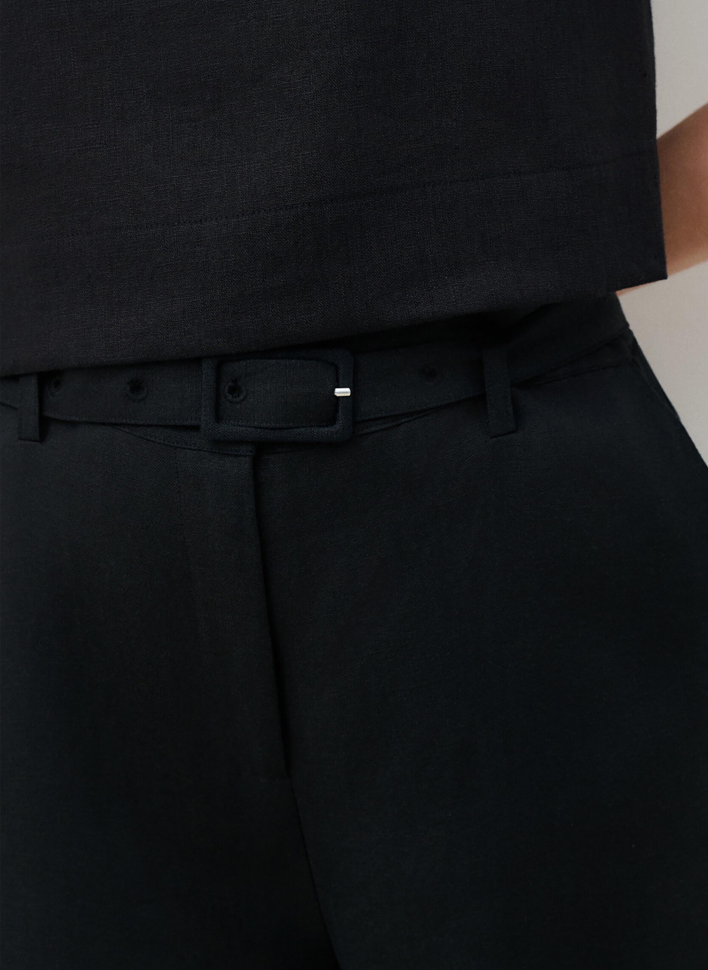 Pantalon large en lin mélangé CAROLL Noir