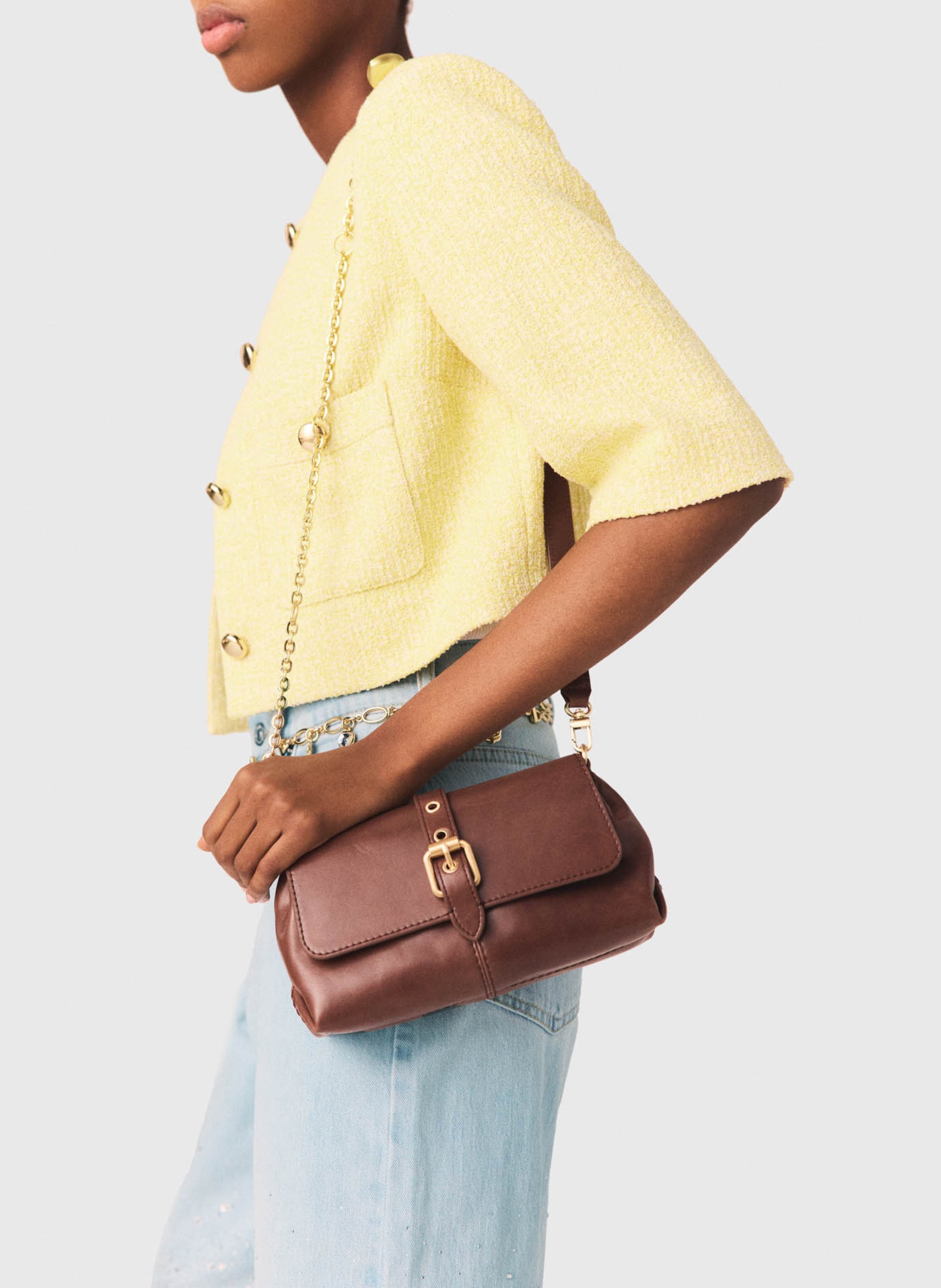 Leather flap shoulder bag MAJE Brown