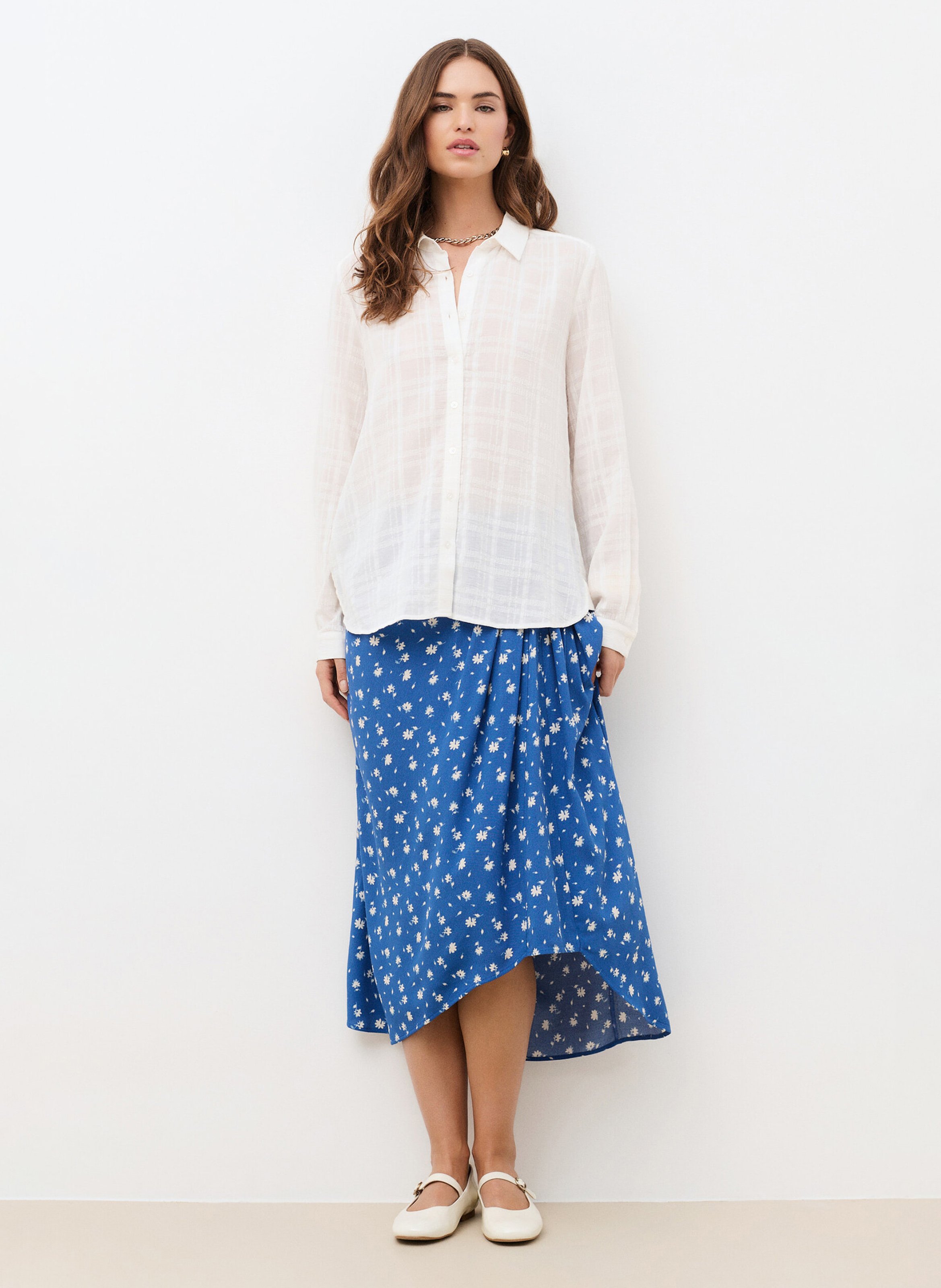 Solid straight button-up shirt CAROLL White