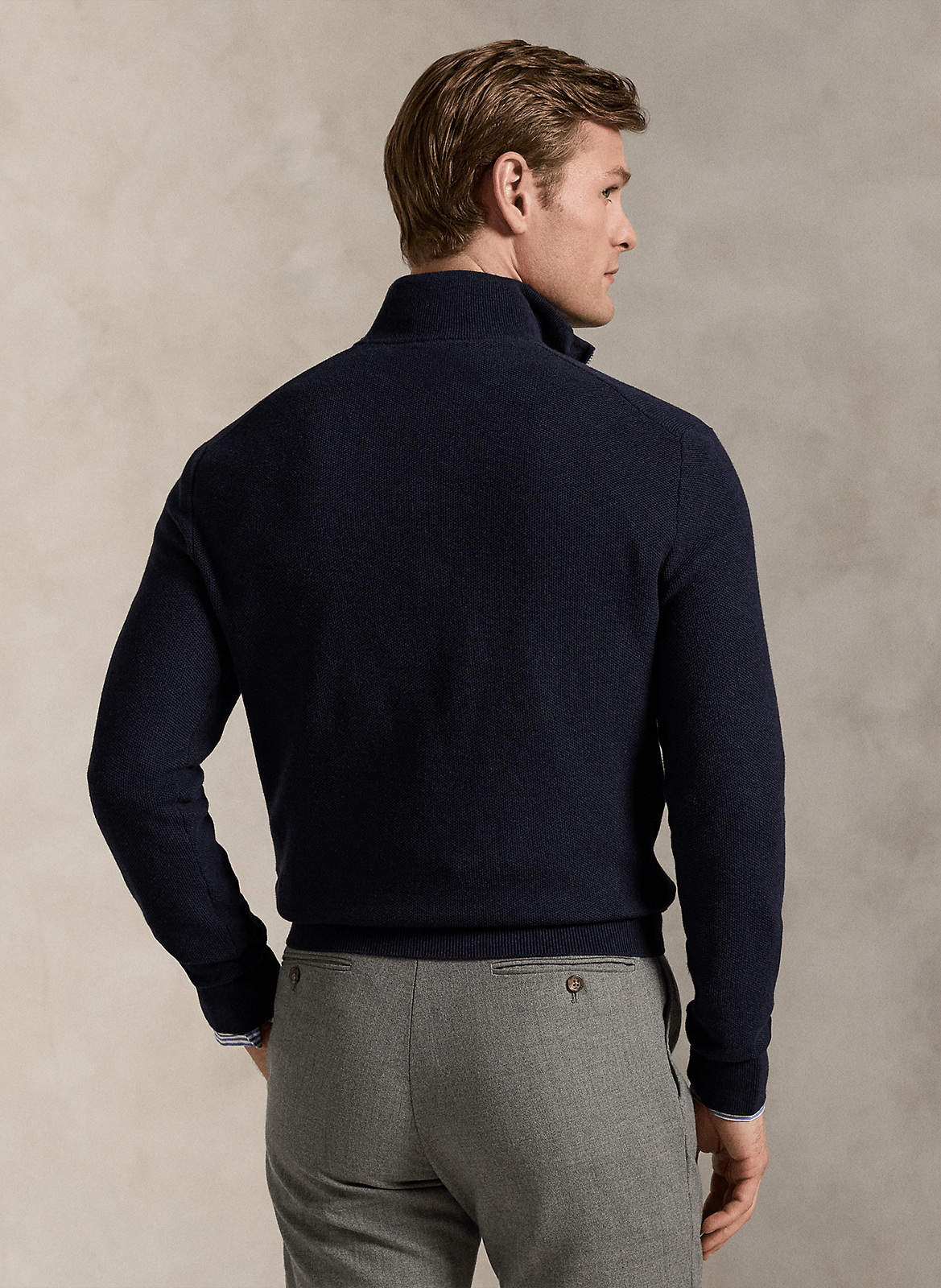 Pull col montant zippé en coton piqué POLO RALPH LAUREN Bleu