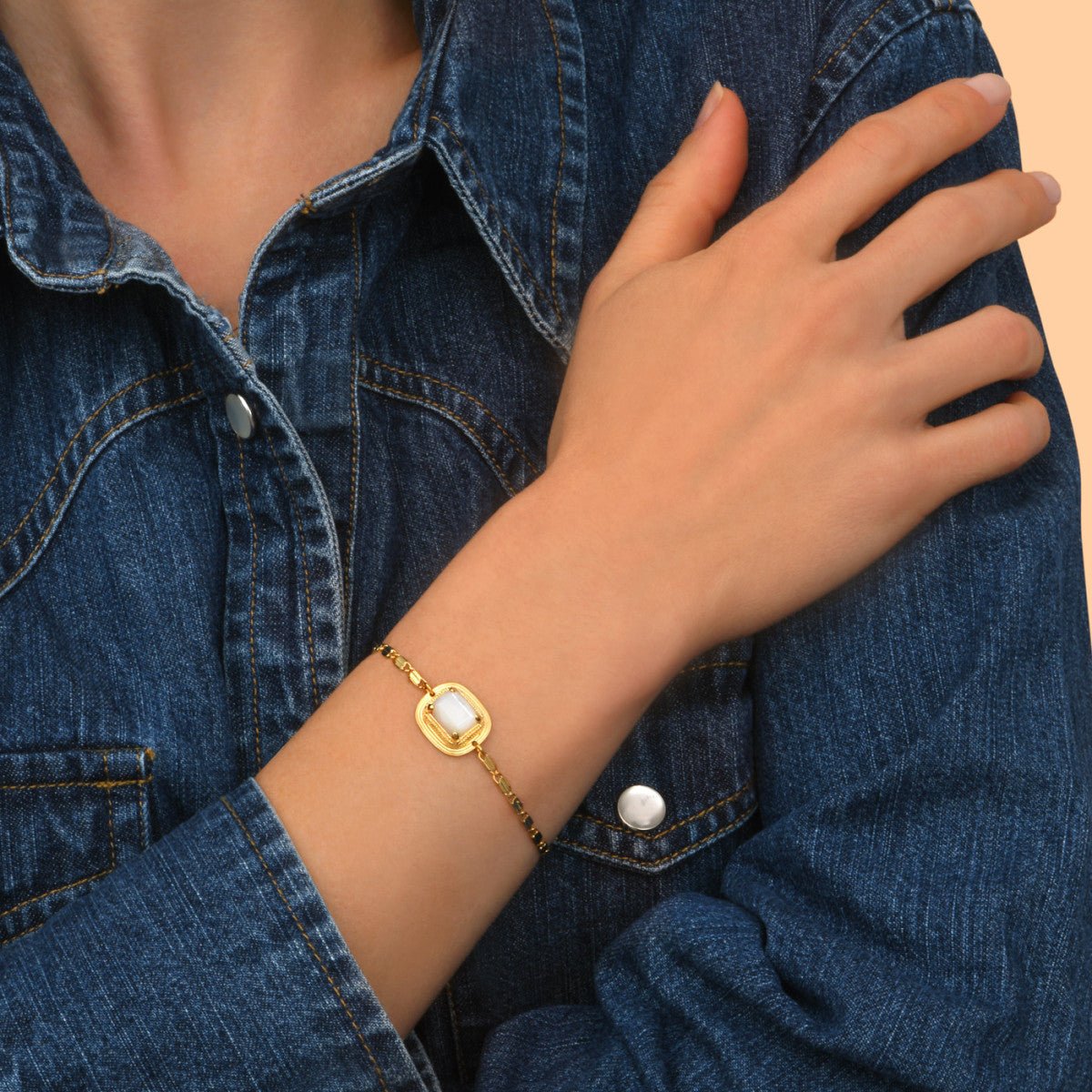 Adjustable flexible bracelet in fine gold plating SATELLITE PARIS White